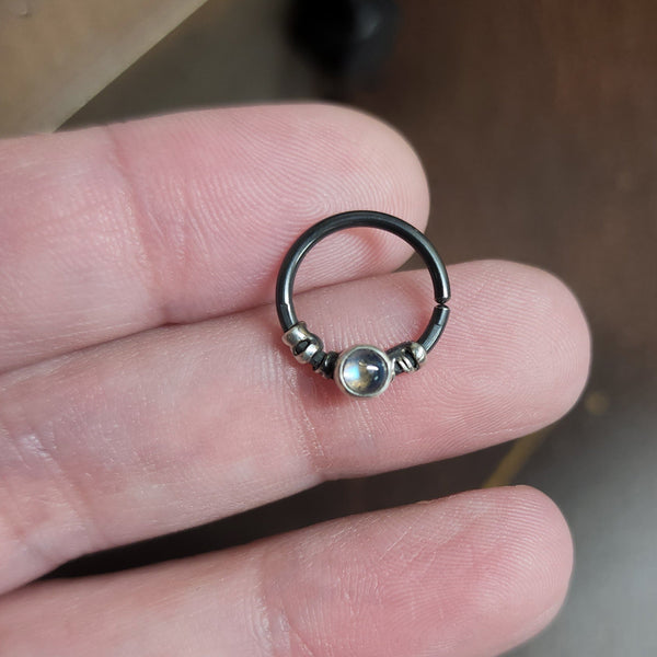 3mm Labradorite Twist Septum Daith Ring Metal Lotus