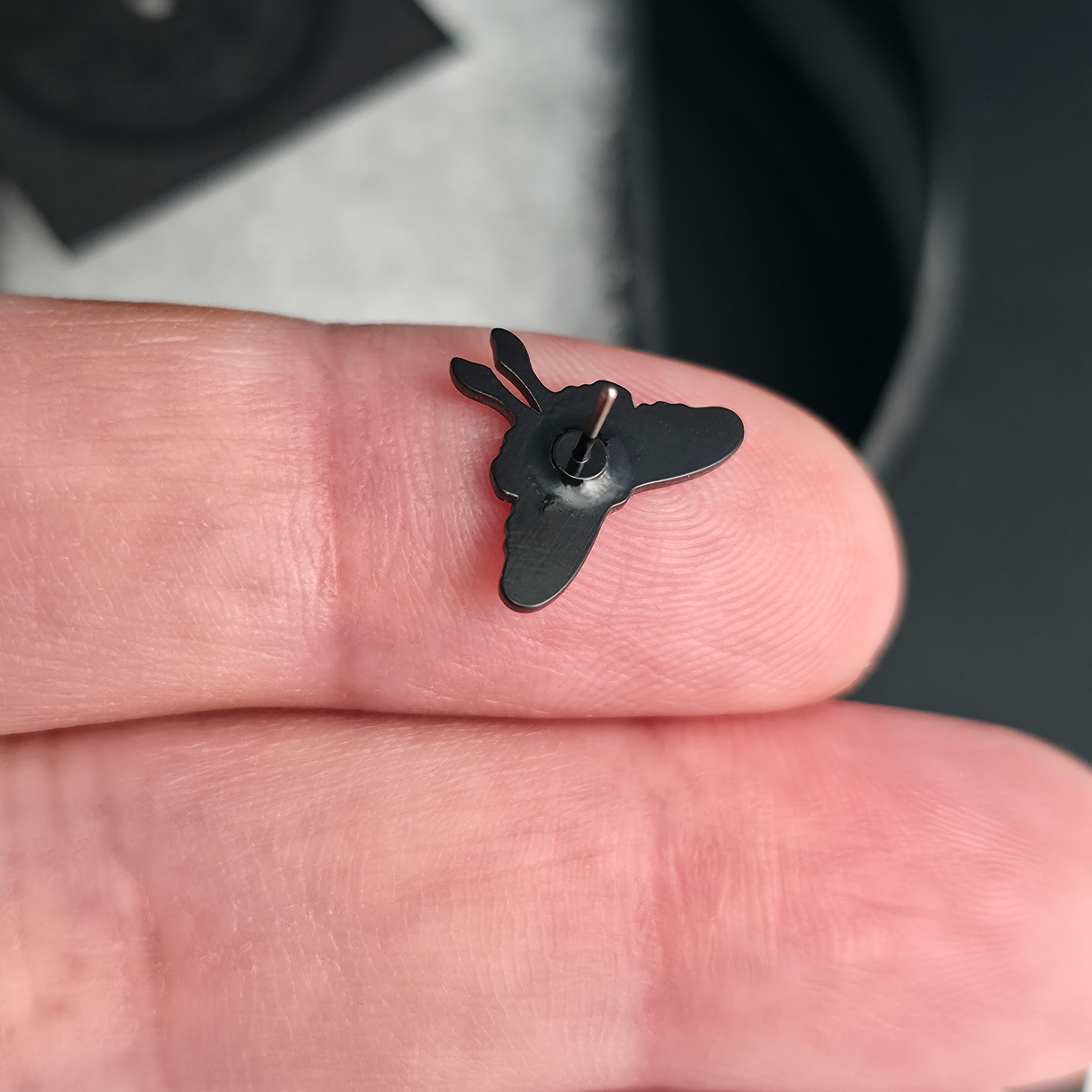 back side of luna moth earring and nose stud