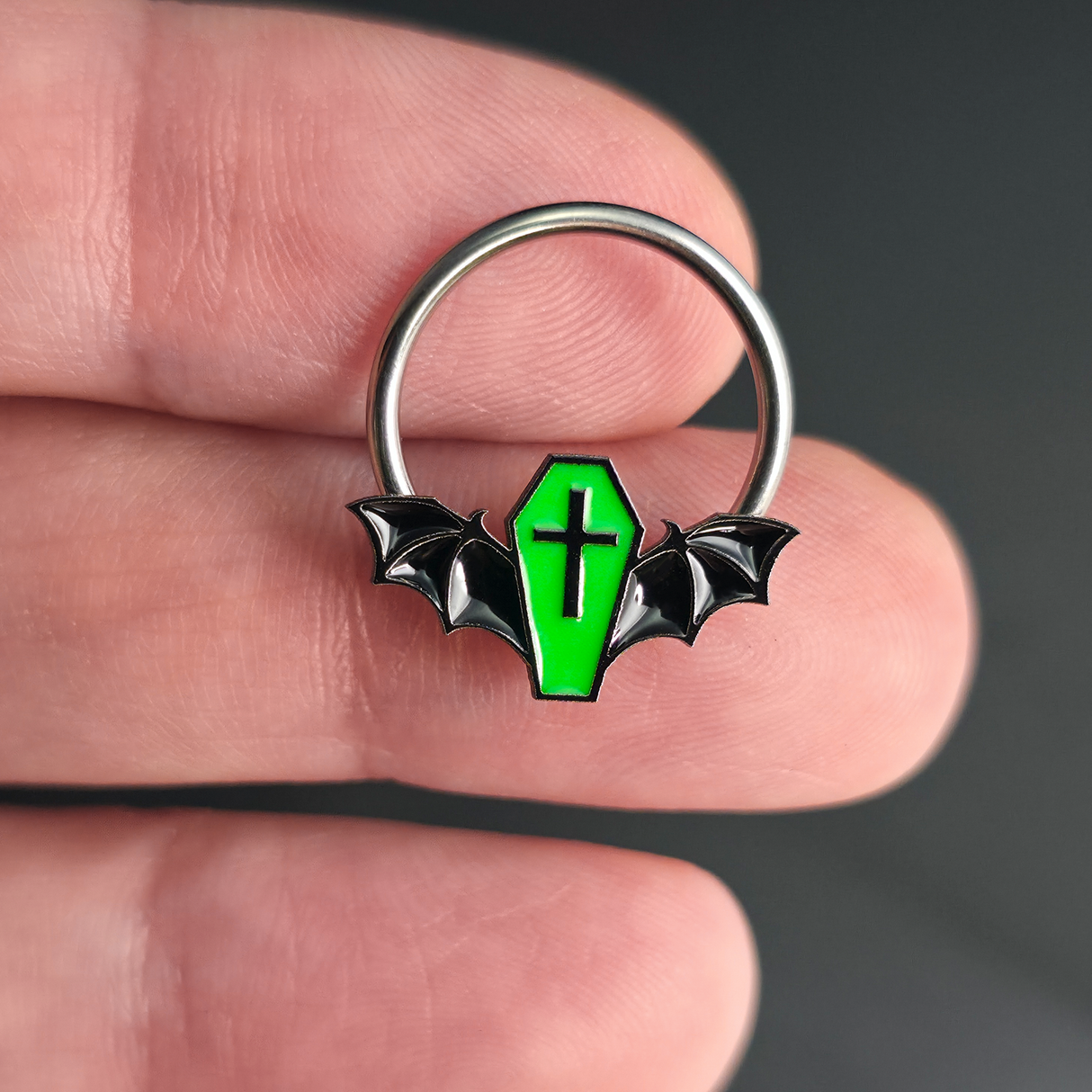 Green & Black Coffin Bat Septum + Daith Ring