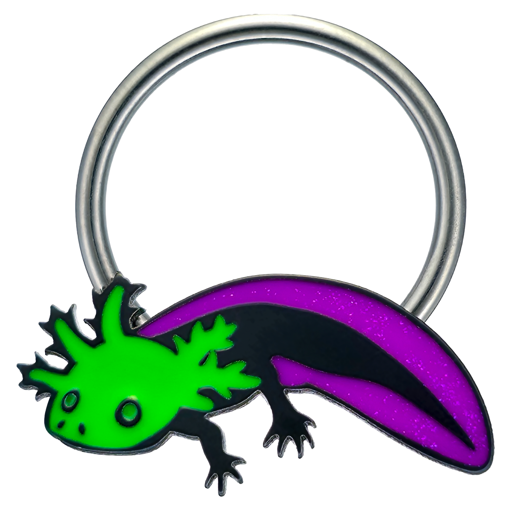 green and purple axolotl captive bead ring