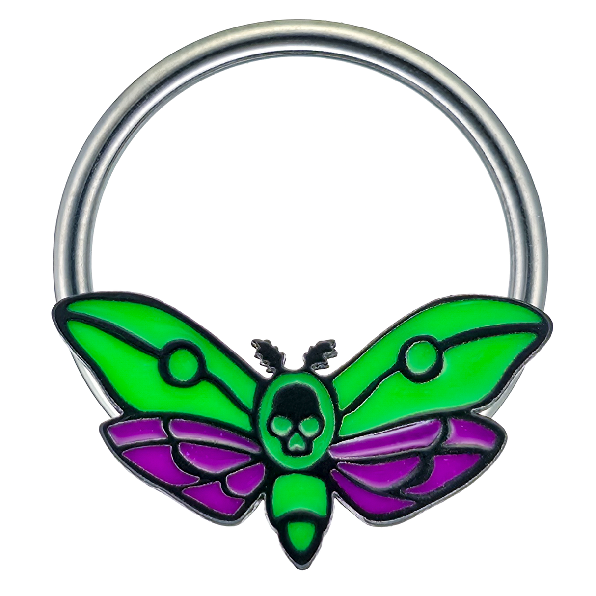 Purple & Green Death's Head Moth Septum + Daith Ring