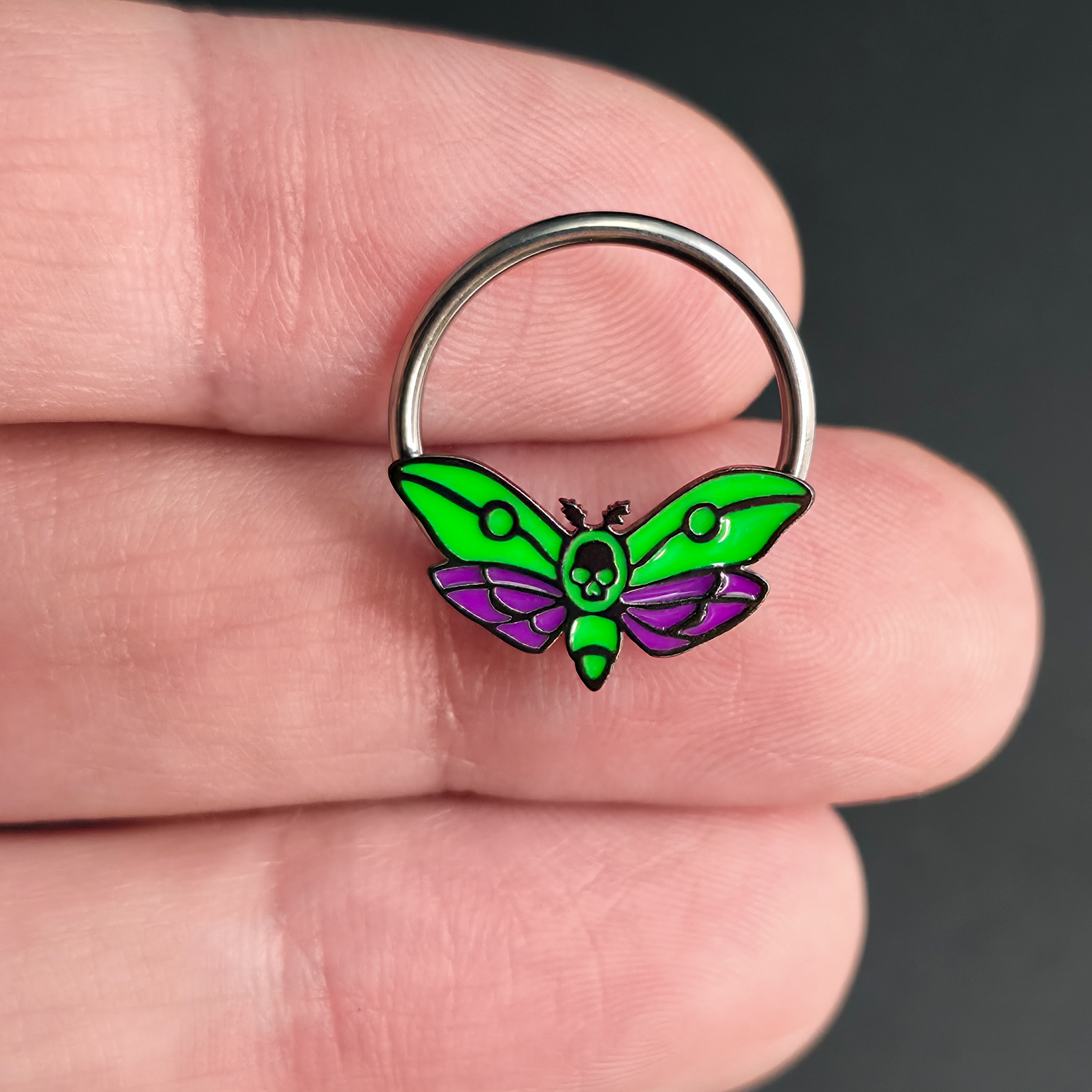 Purple & Green Death's Head Moth Septum + Daith Ring