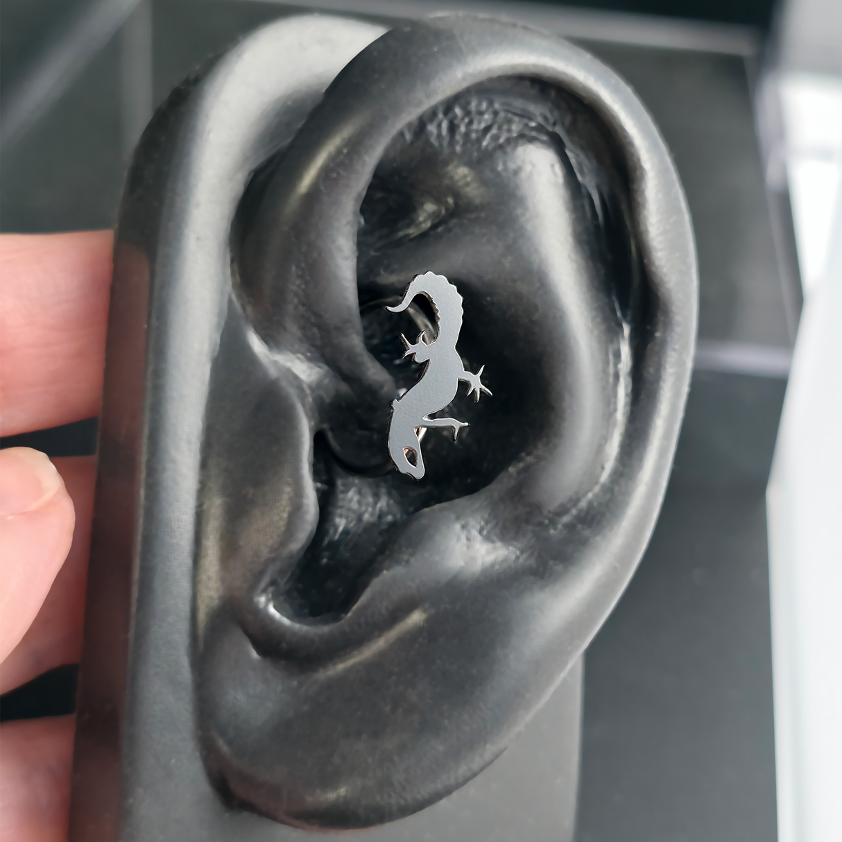 leopard gecko daith earring in ear