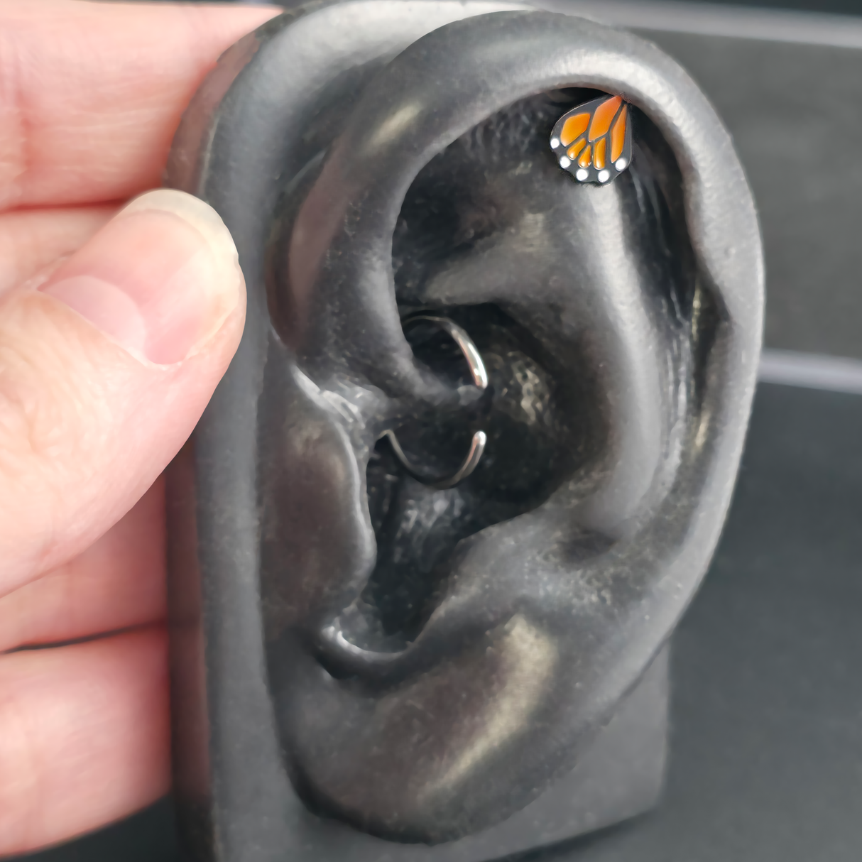 Monarch Butterfly Bottom Wing Nose Stud + Earring