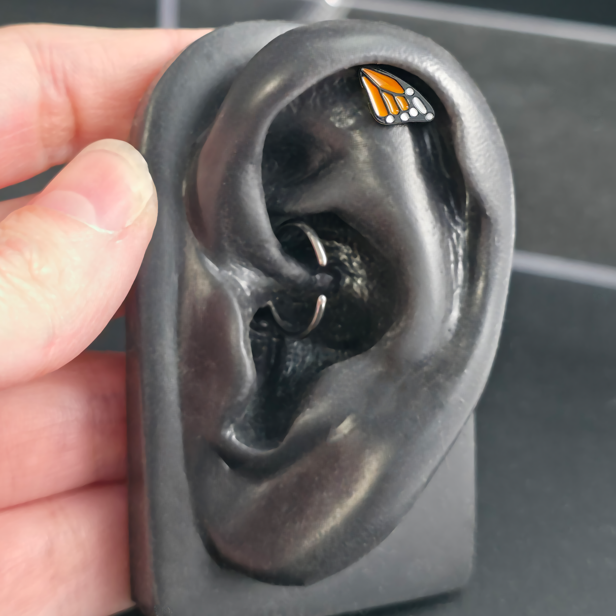 Monarch Butterfly Top Wing Nose Stud + Earring