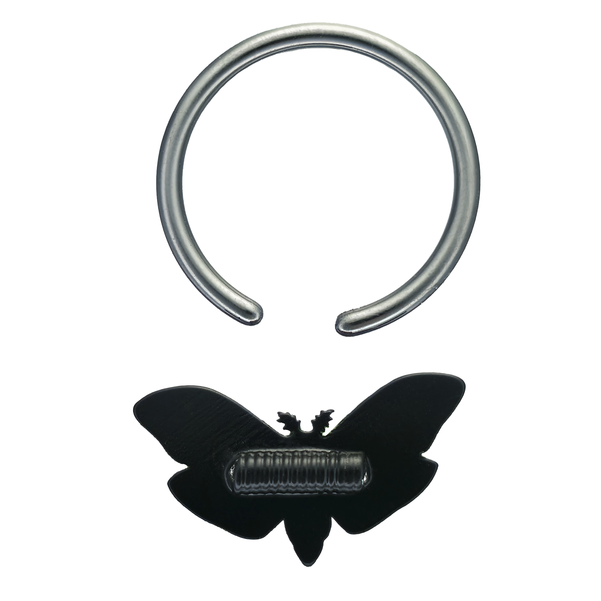 back side of rainbow death moth septum ring