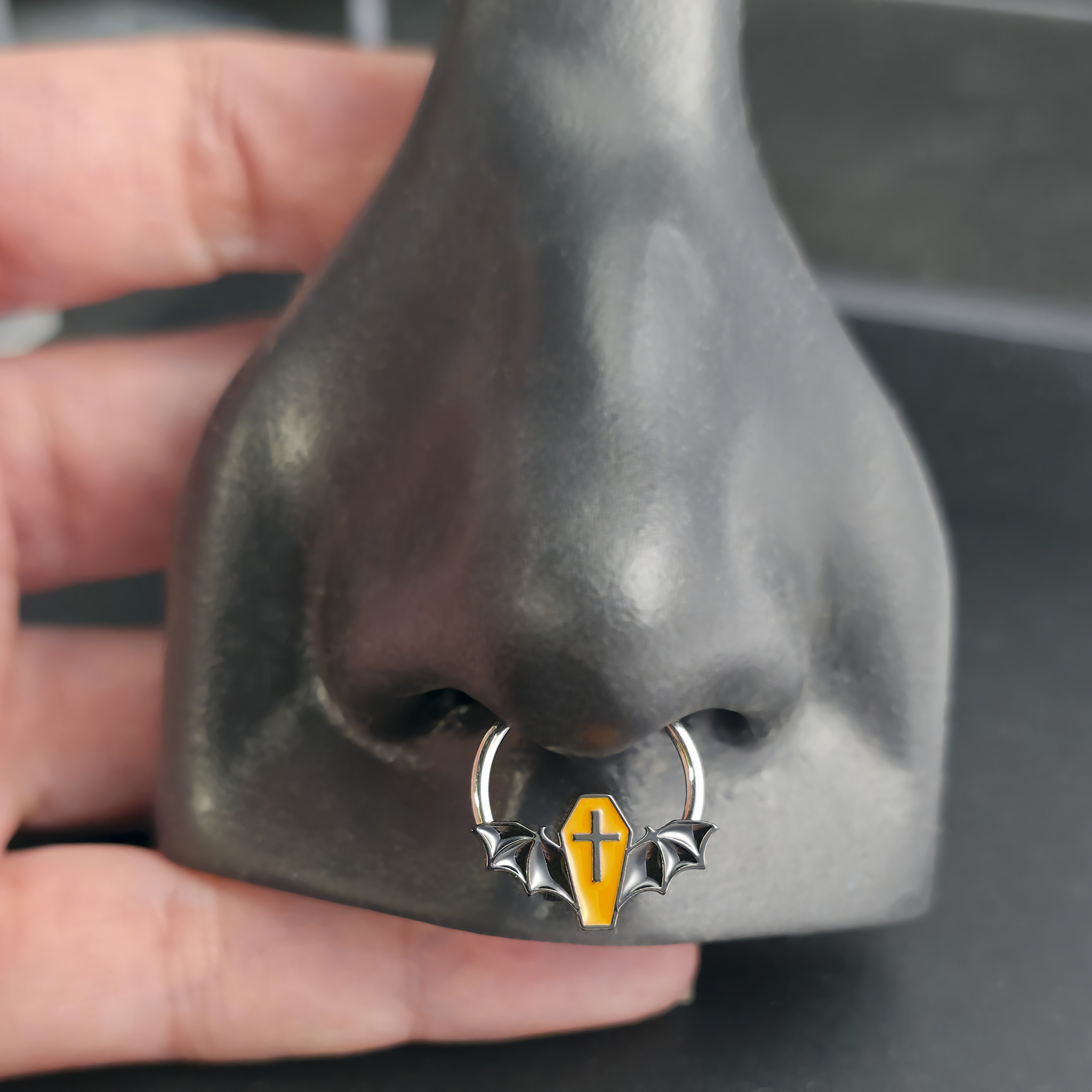 Halloween Orange & Black Coffin Bat Septum + Daith Ring