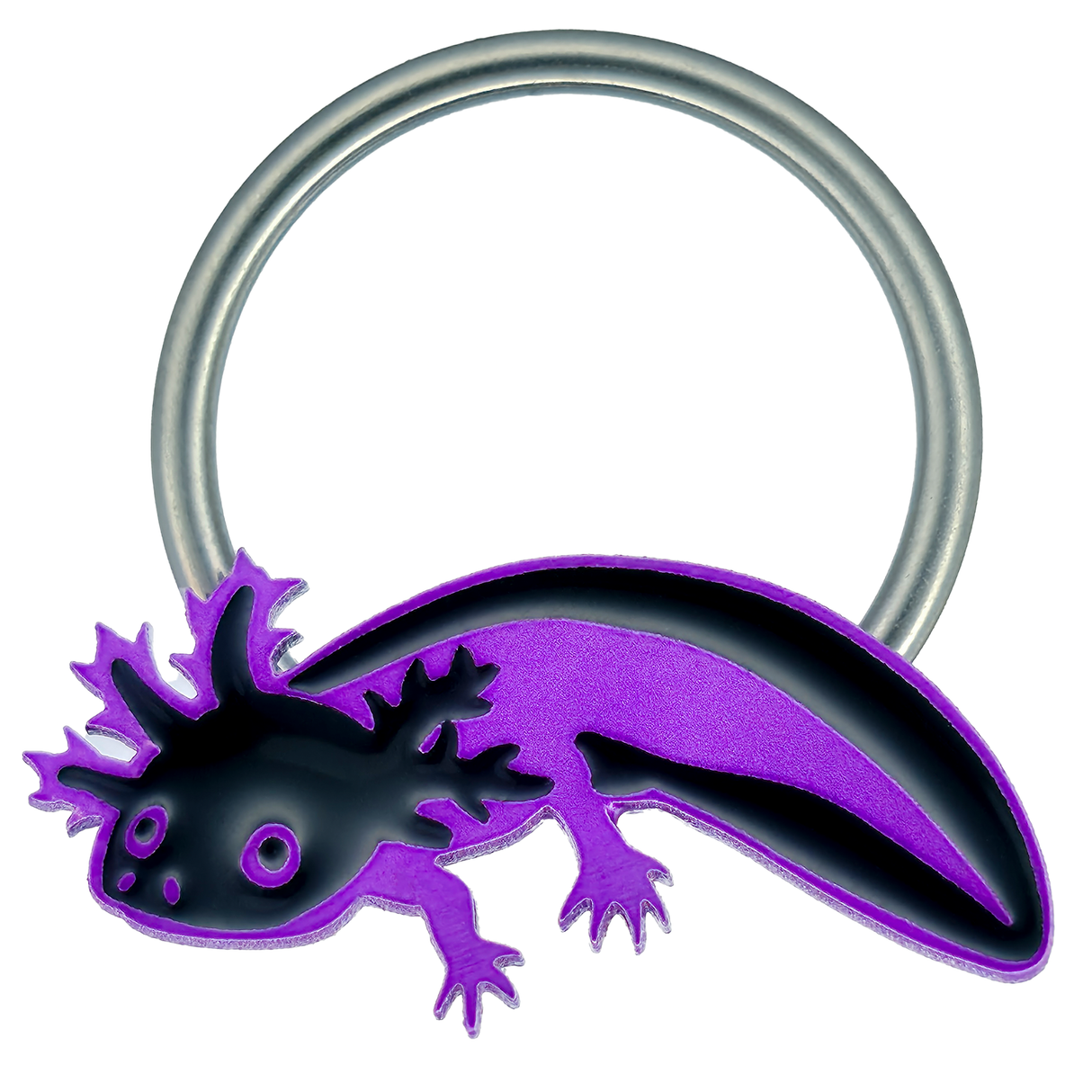 black and purple axolotl captive bead ring