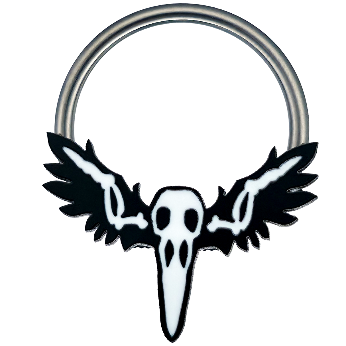 raven skull with wings captive bead ring