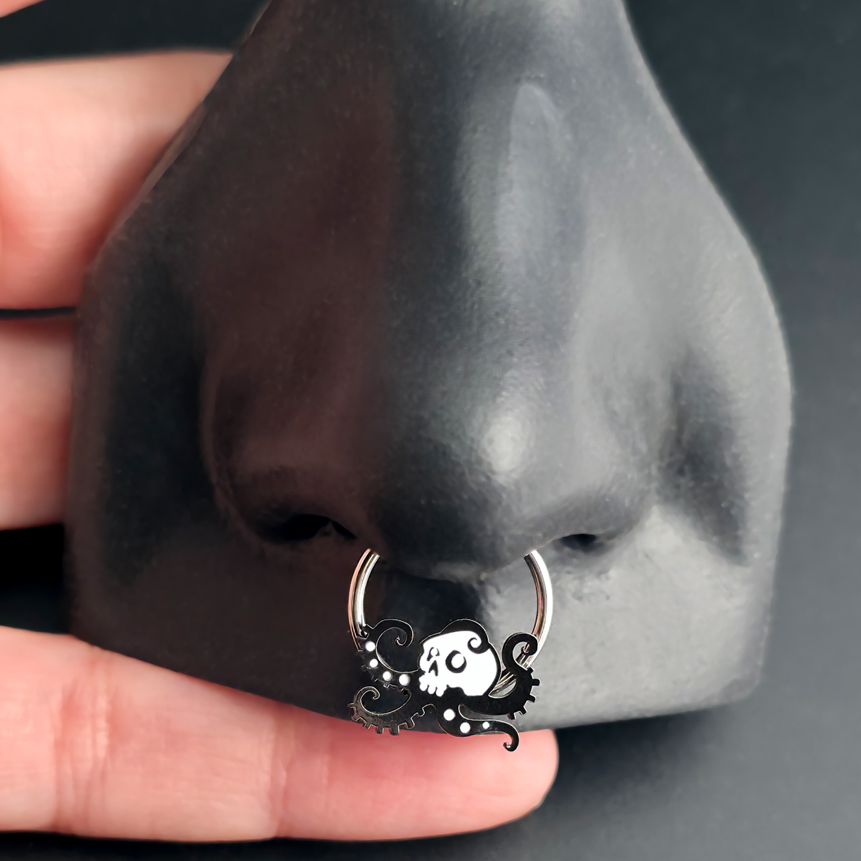skull octopus septum ring in nose