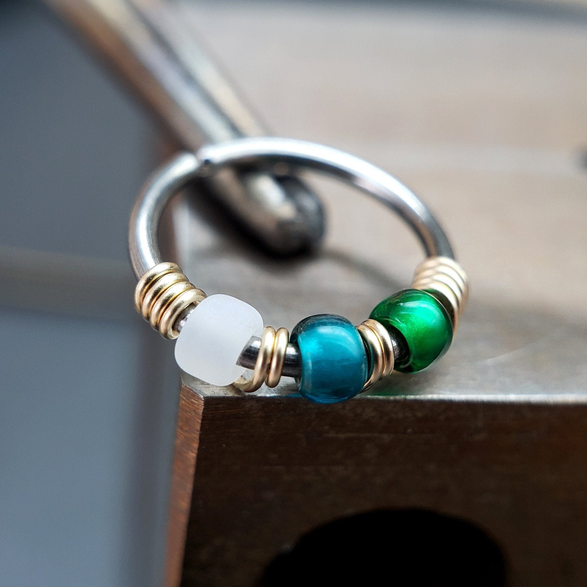 Alpine - Emerald & Teal Nose Ring Hoop - Metal Lotus