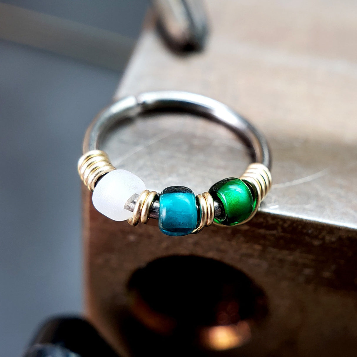 Alpine - Emerald & Teal Nose Ring Hoop - Metal Lotus