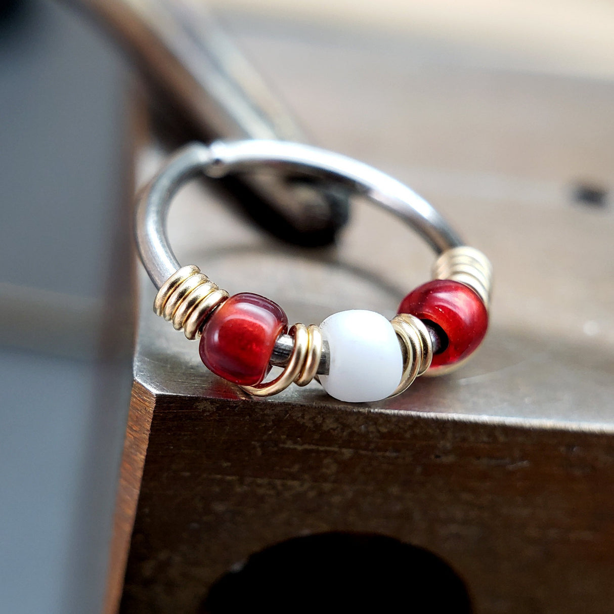 Amanita - Red & White Nose Ring Hoop - Metal Lotus