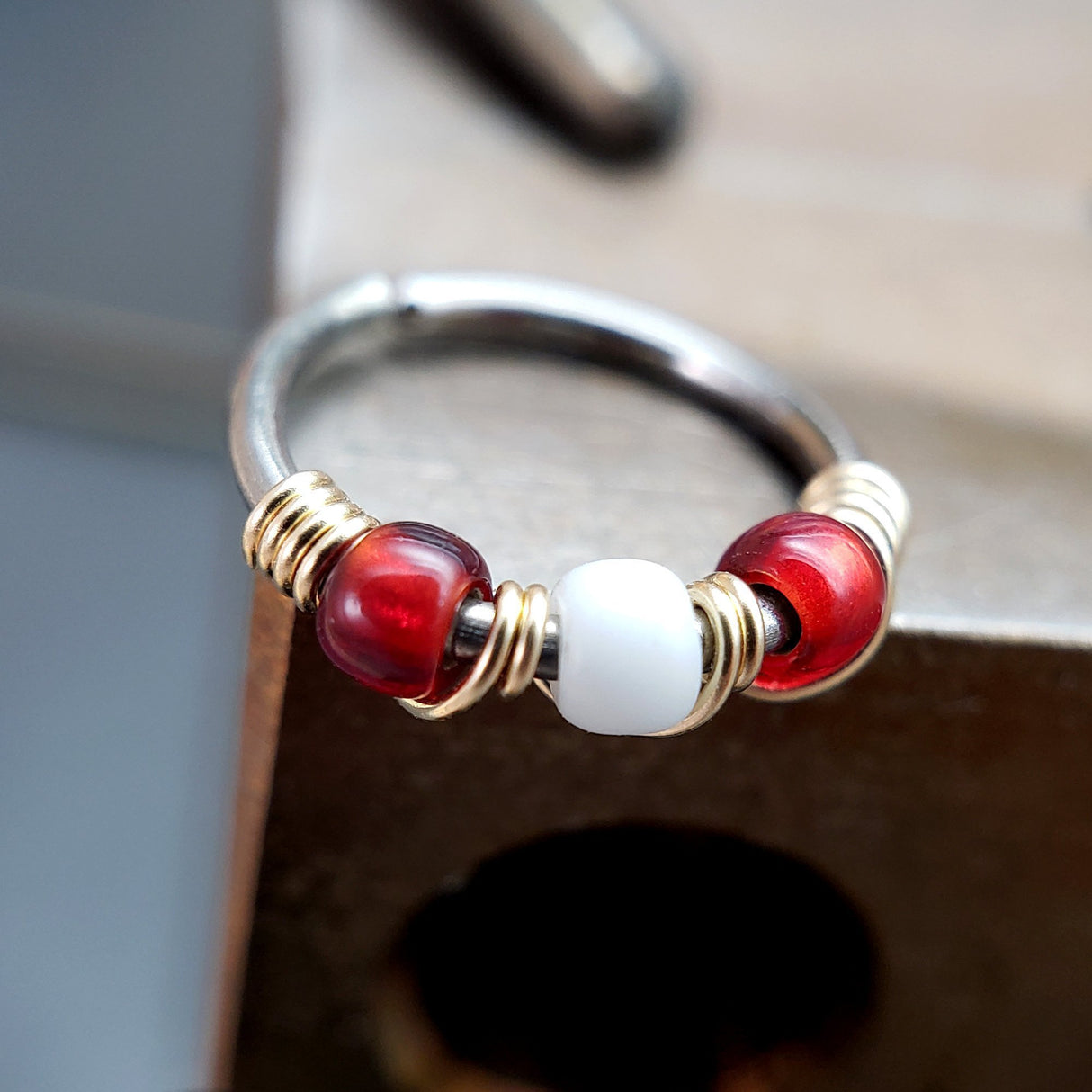Amanita - Red & White Nose Ring Hoop - Metal Lotus