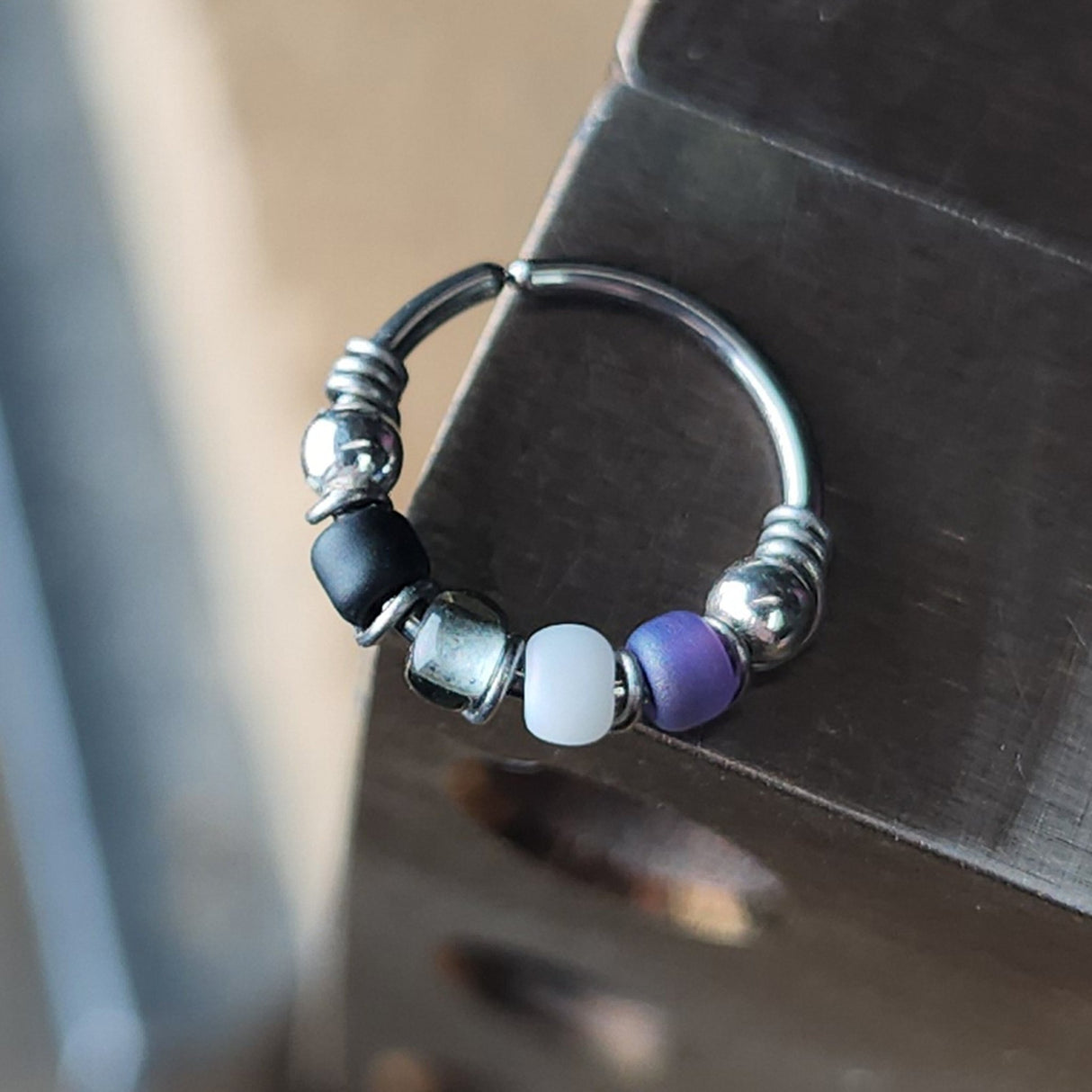 Asexual Flag Beaded Nose Ring Hoop - Metal Lotus