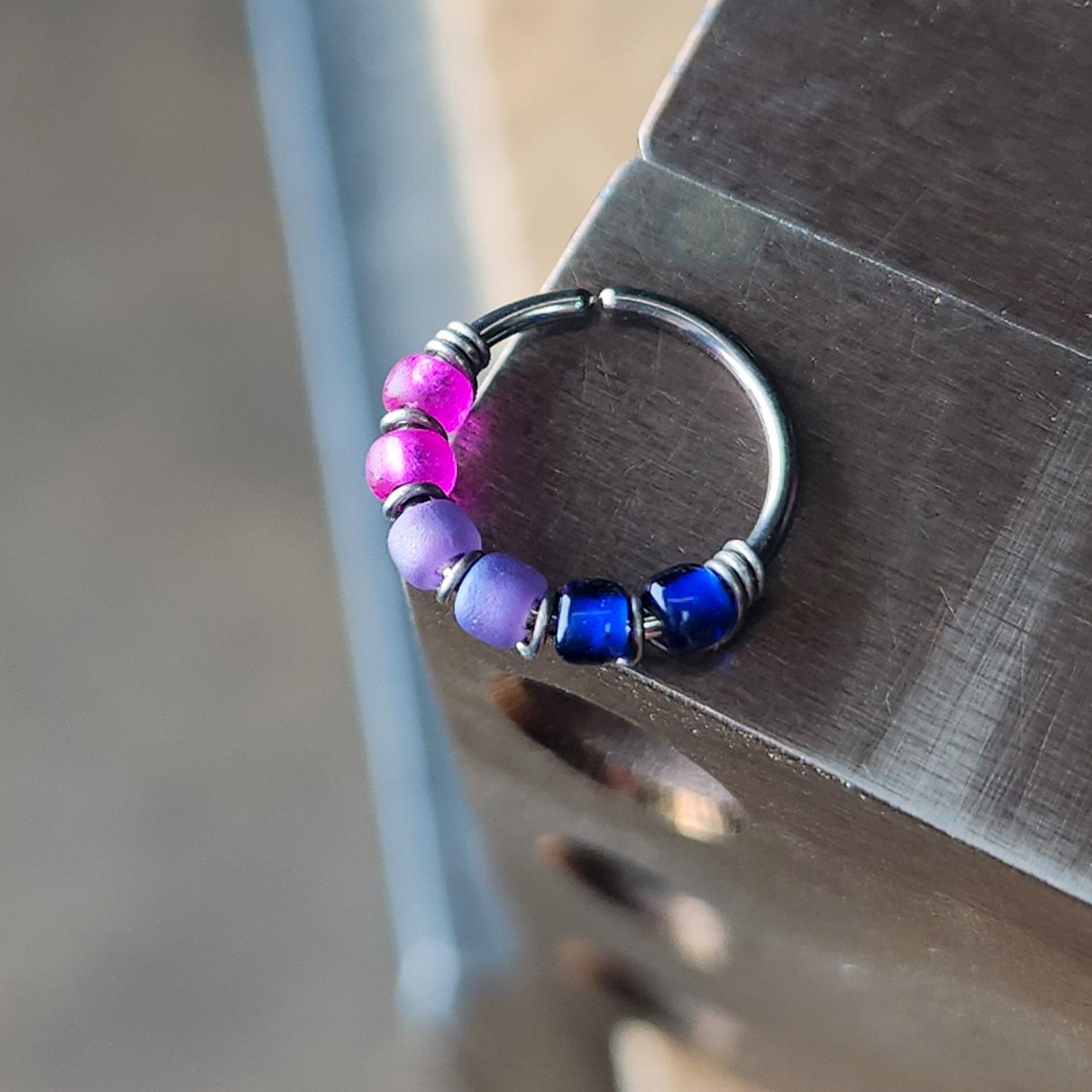 Bisexual Flag Beaded Nose Ring Hoop - Metal Lotus