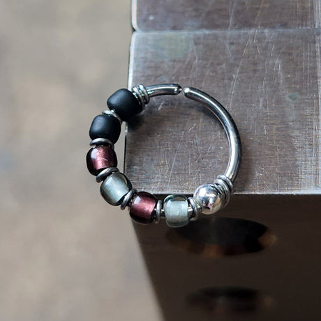 Black, Purple + Grey Beaded Nose Ring Hoop - Metal Lotus