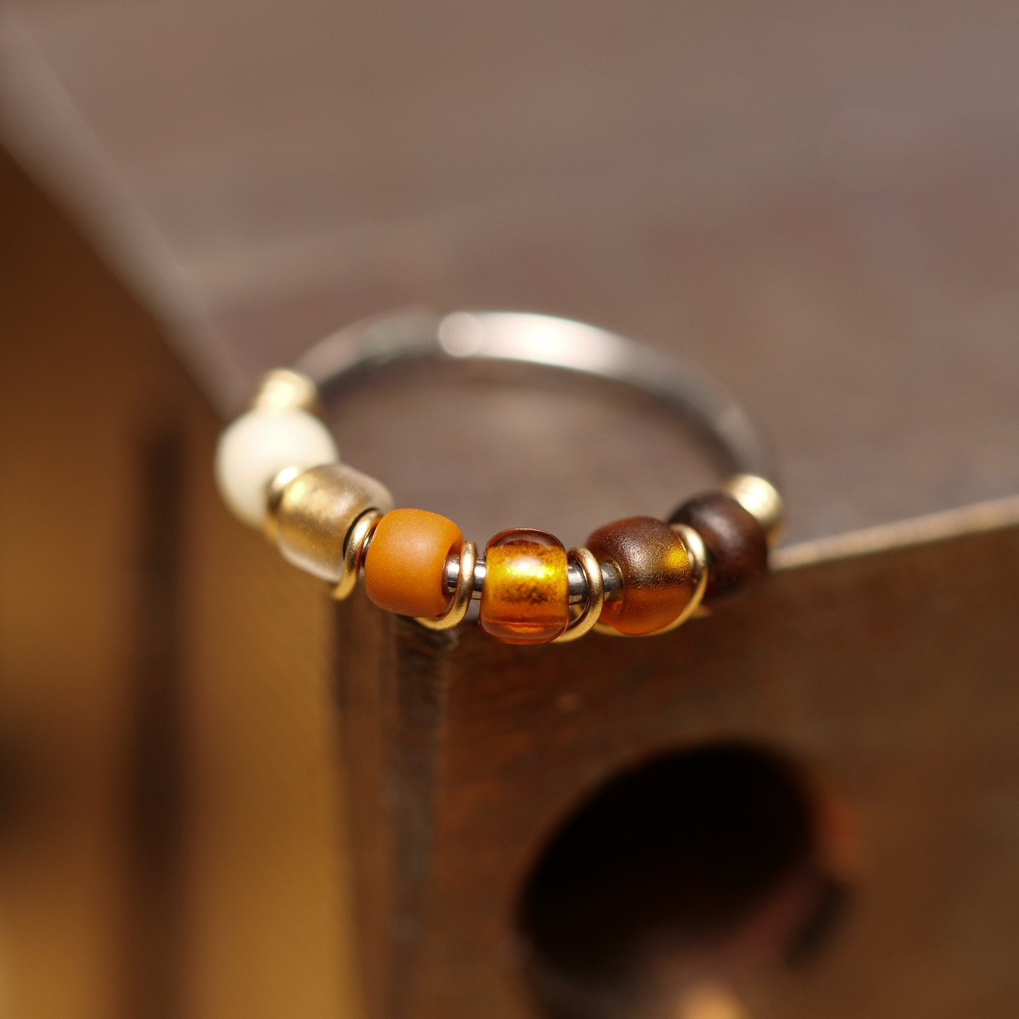 Brown Ombré Beaded Nose Ring Hoop - Metal Lotus