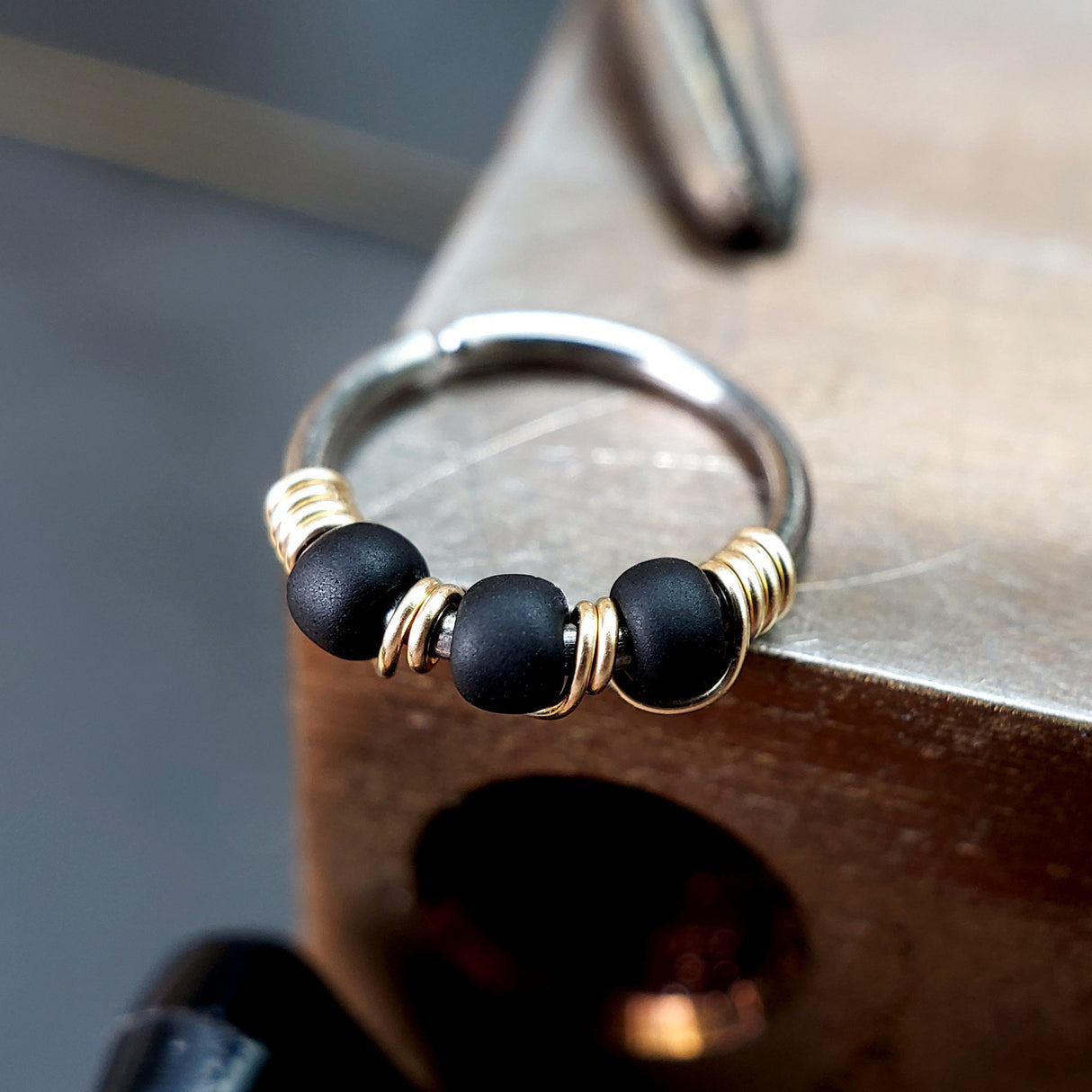 Charcoal - Black Nose Ring Hoop - Metal Lotus