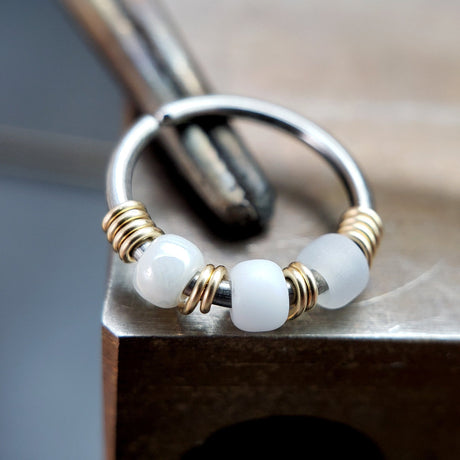 Coconut - White & Cream Nose Ring Hoop - Metal Lotus