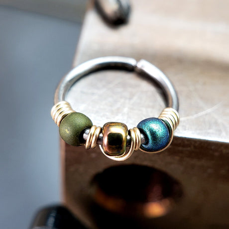 Dragonfly - Metallic Green & Teal Nose Ring Hoop - Metal Lotus