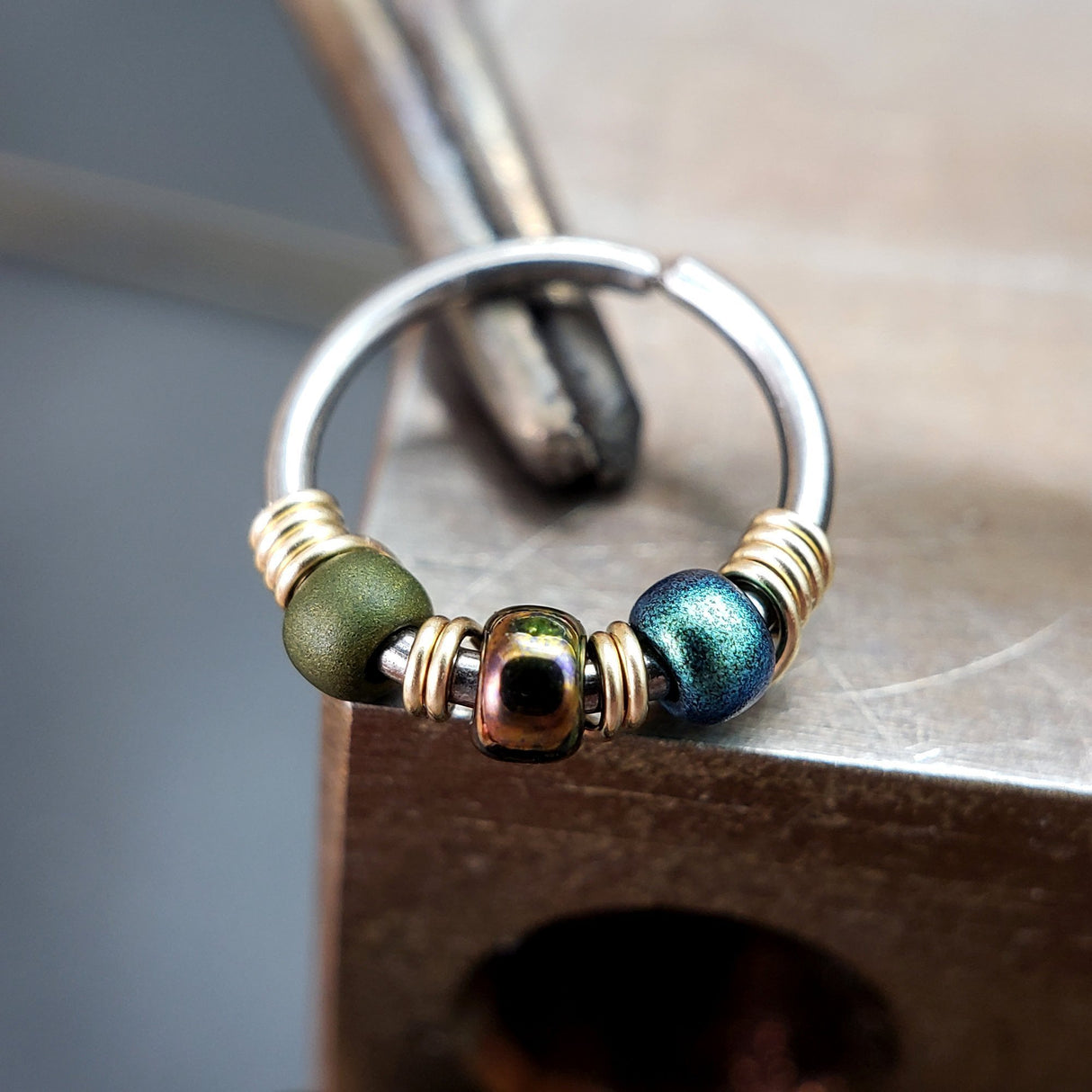 Dragonfly - Metallic Green & Teal Nose Ring Hoop - Metal Lotus