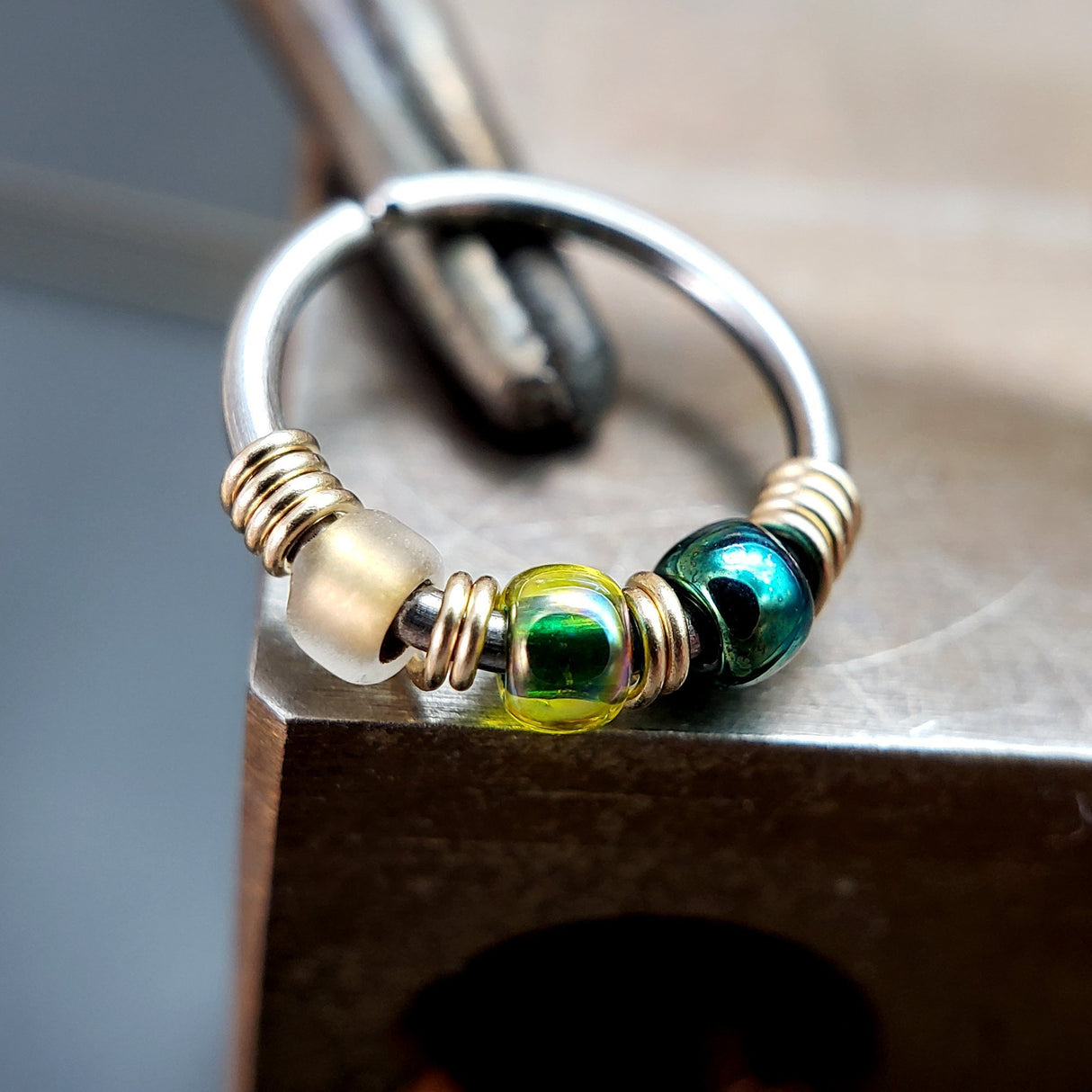 Dragon's Scale - Green & Gold Nose Ring Hoop - Metal Lotus