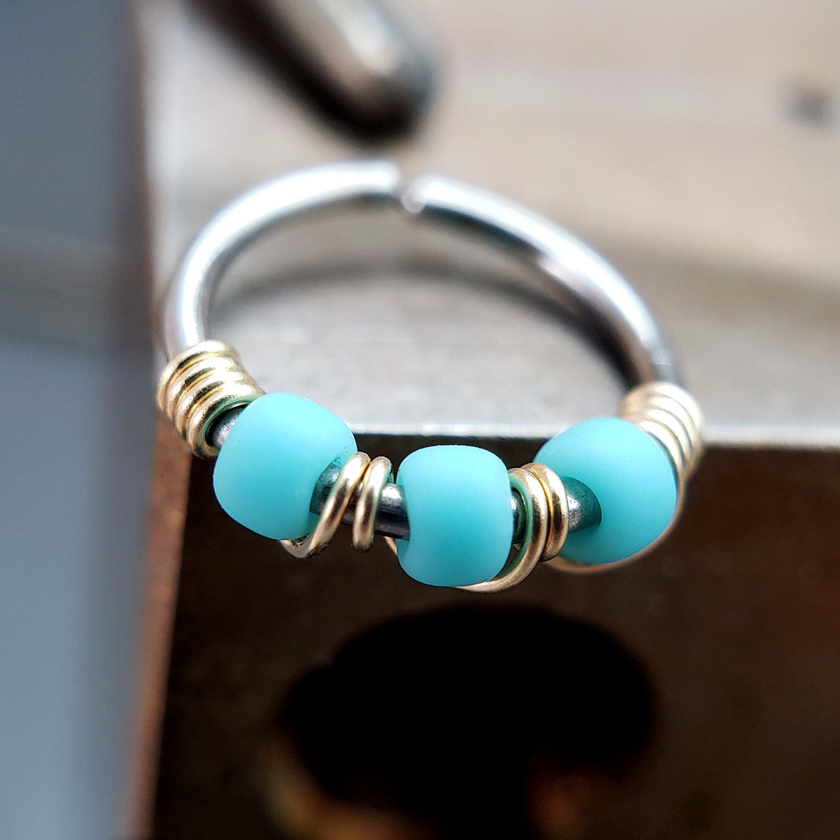 Gilded - Turquoise Blue Nose Ring Hoop - Metal Lotus