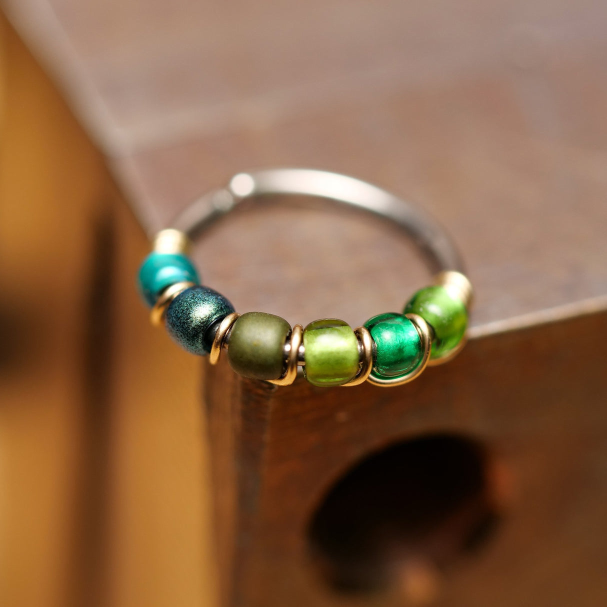 Green Ombré Beaded Nose Ring Hoop - Metal Lotus