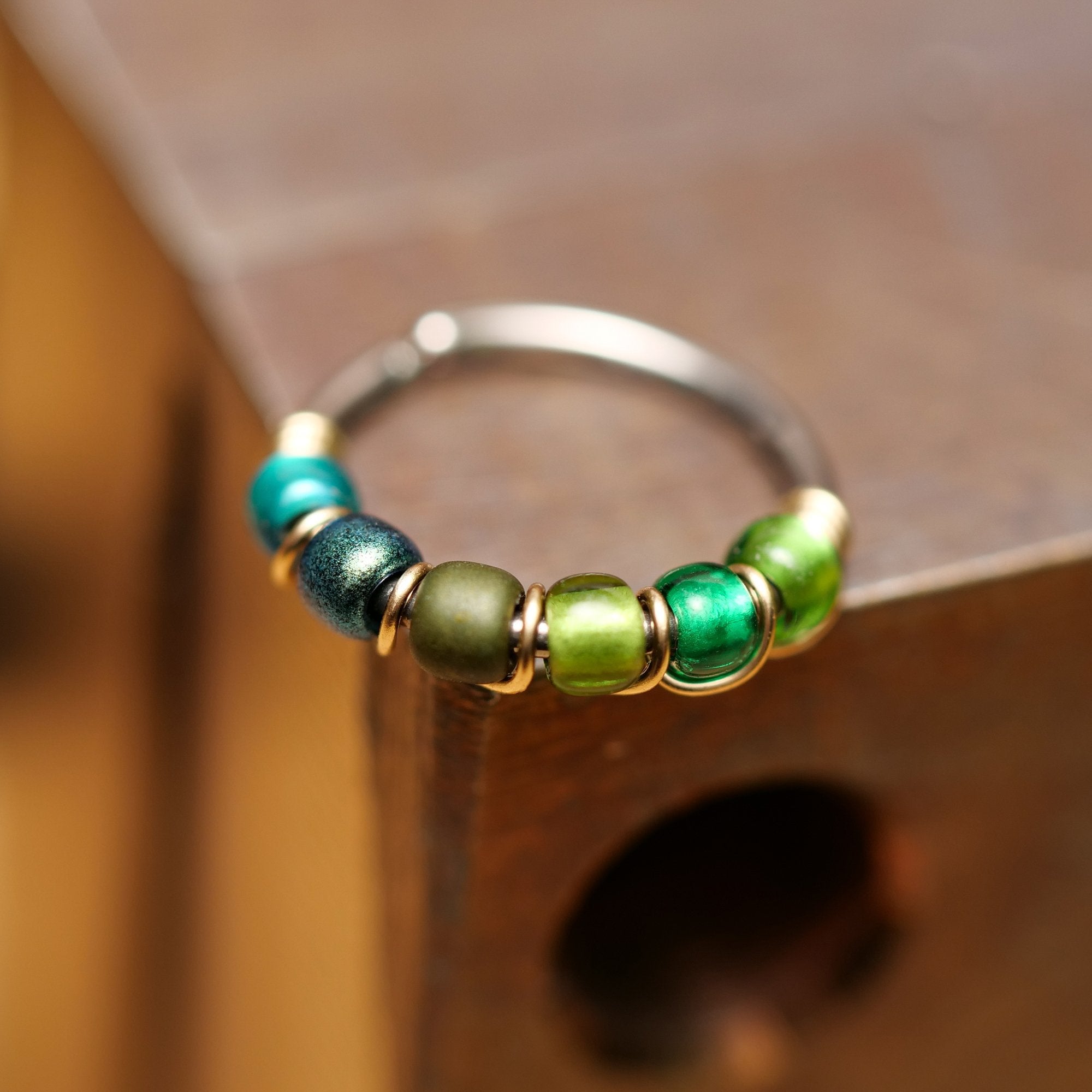 Green Ombré Beaded Nose Ring Hoop - Metal Lotus