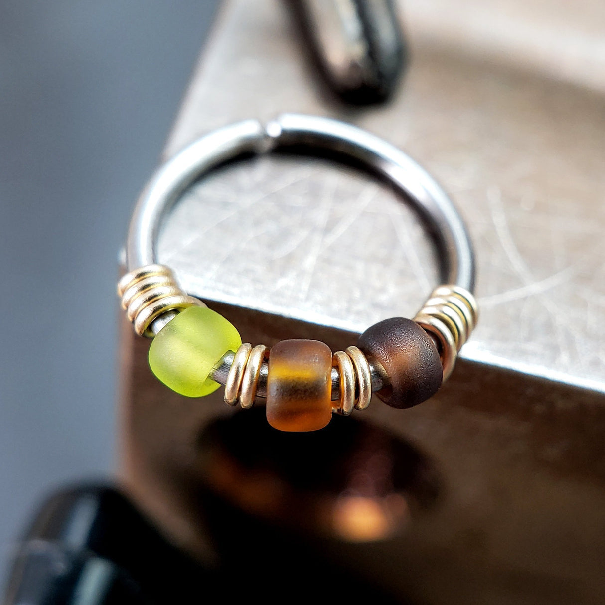 Green Tea - Brown & Green Nose Ring Hoop - Metal Lotus