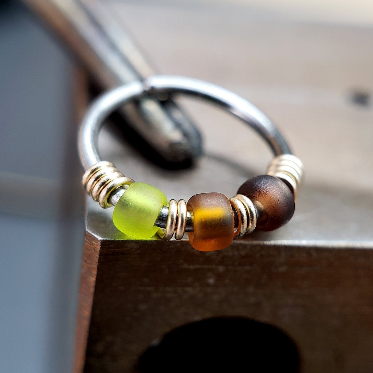 Green Tea - Brown & Green Nose Ring Hoop - Metal Lotus