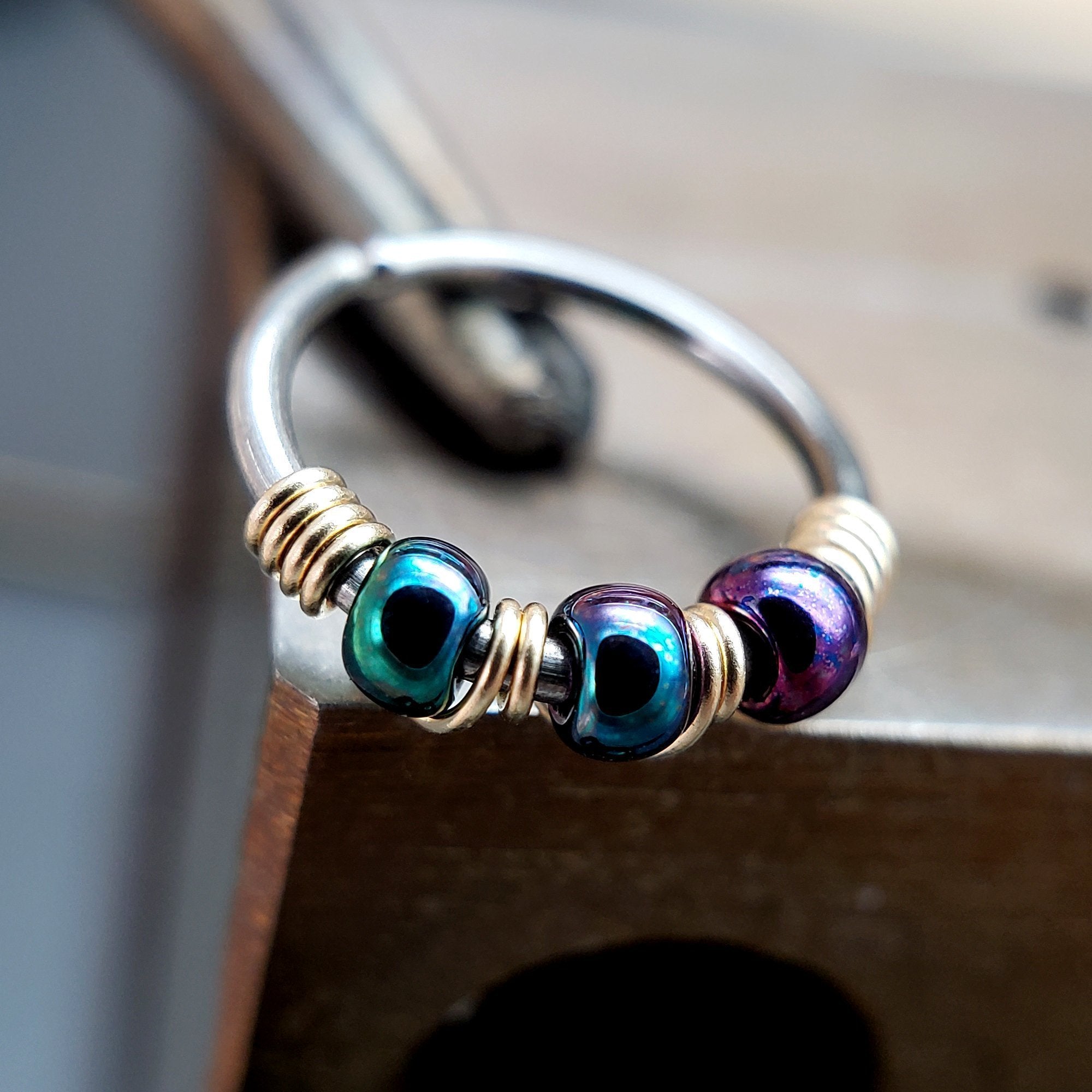 Hummingbird - Metallic Blue & Purple Nose Ring Hoop - Metal Lotus