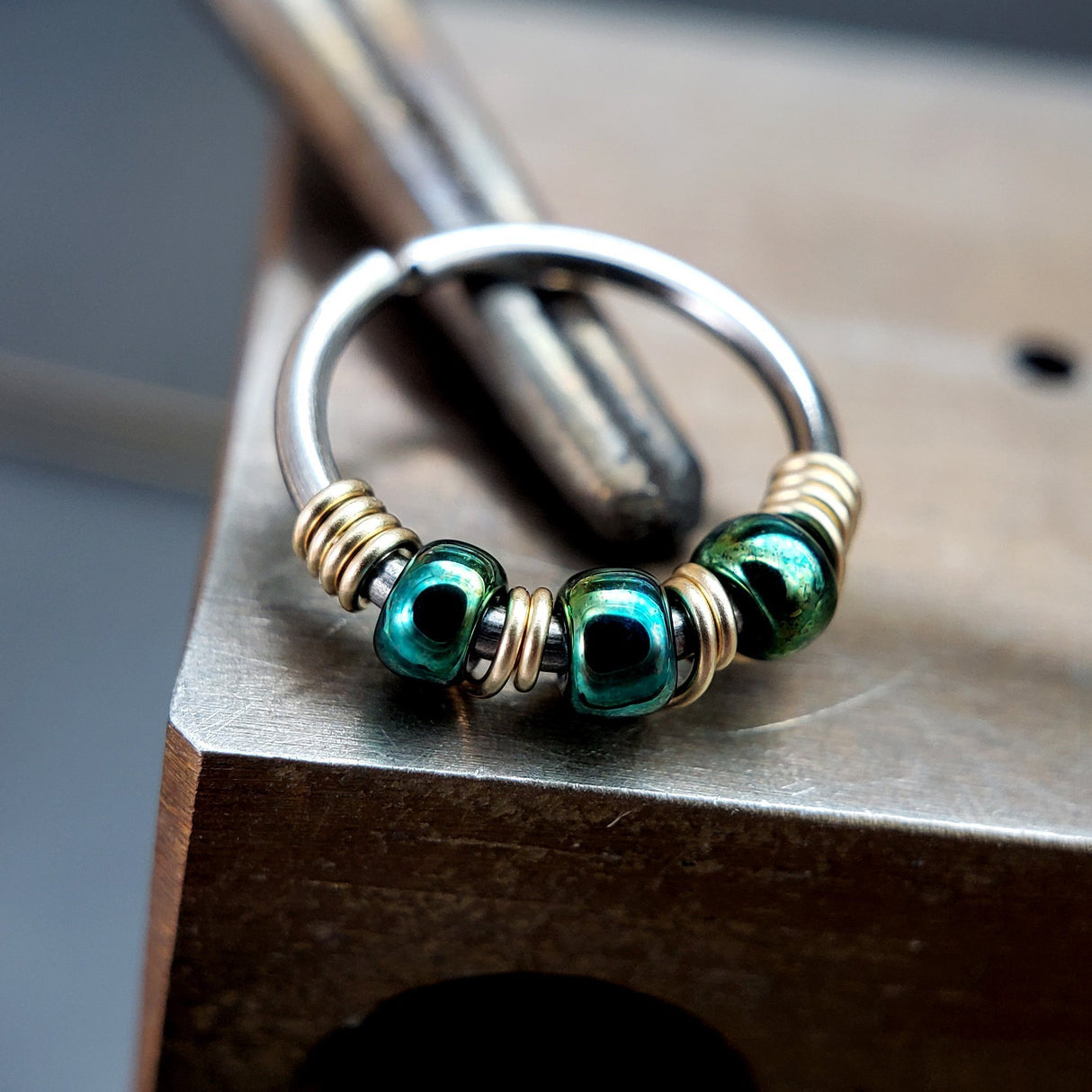June Bug - Metallic Green Nose Ring Hoop - Metal Lotus