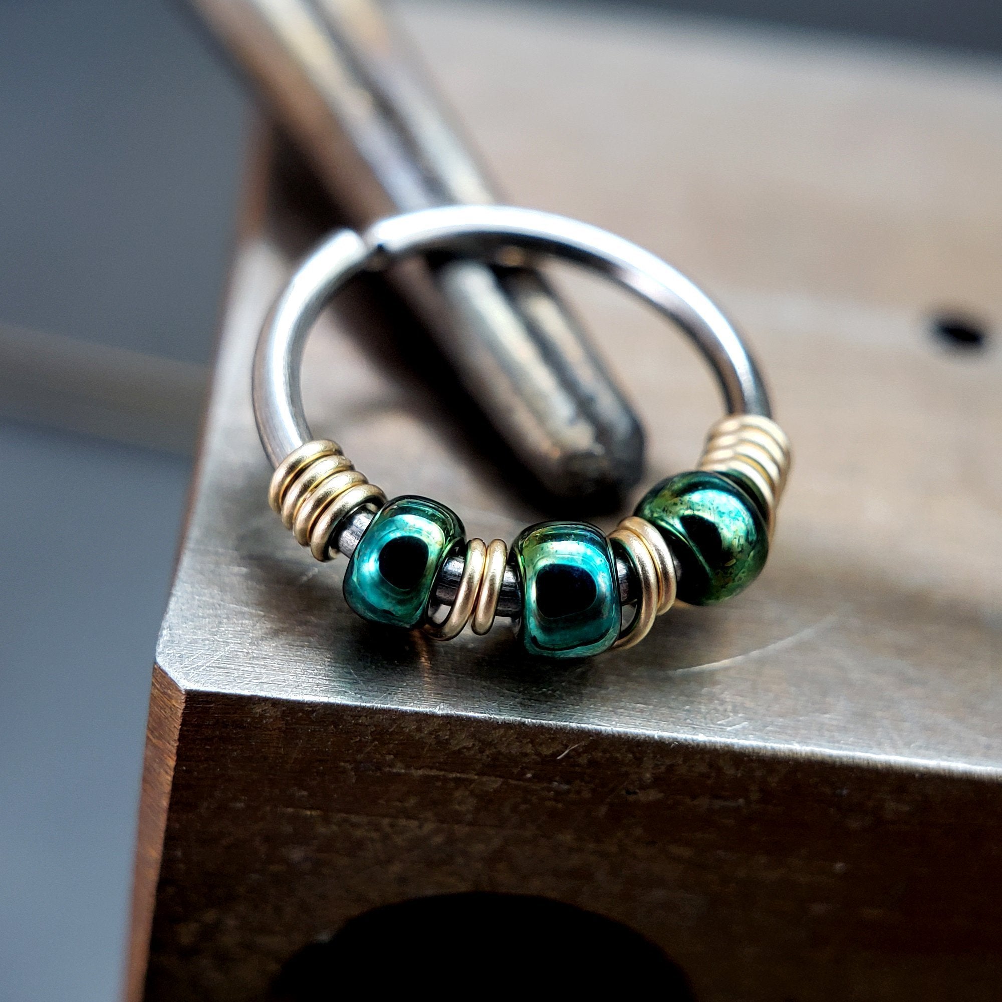 June Bug - Metallic Green Nose Ring Hoop - Metal Lotus