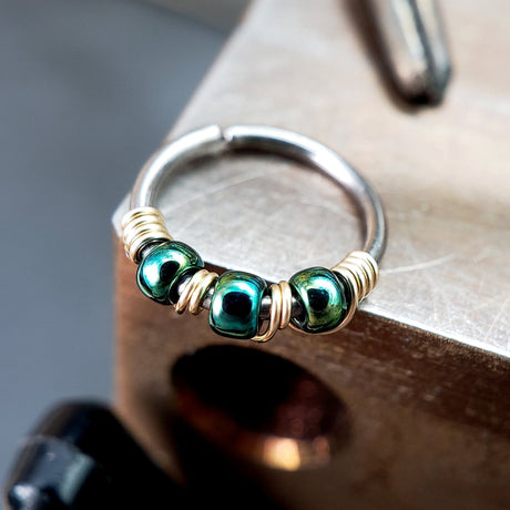 June Bug - Metallic Green Nose Ring Hoop - Metal Lotus