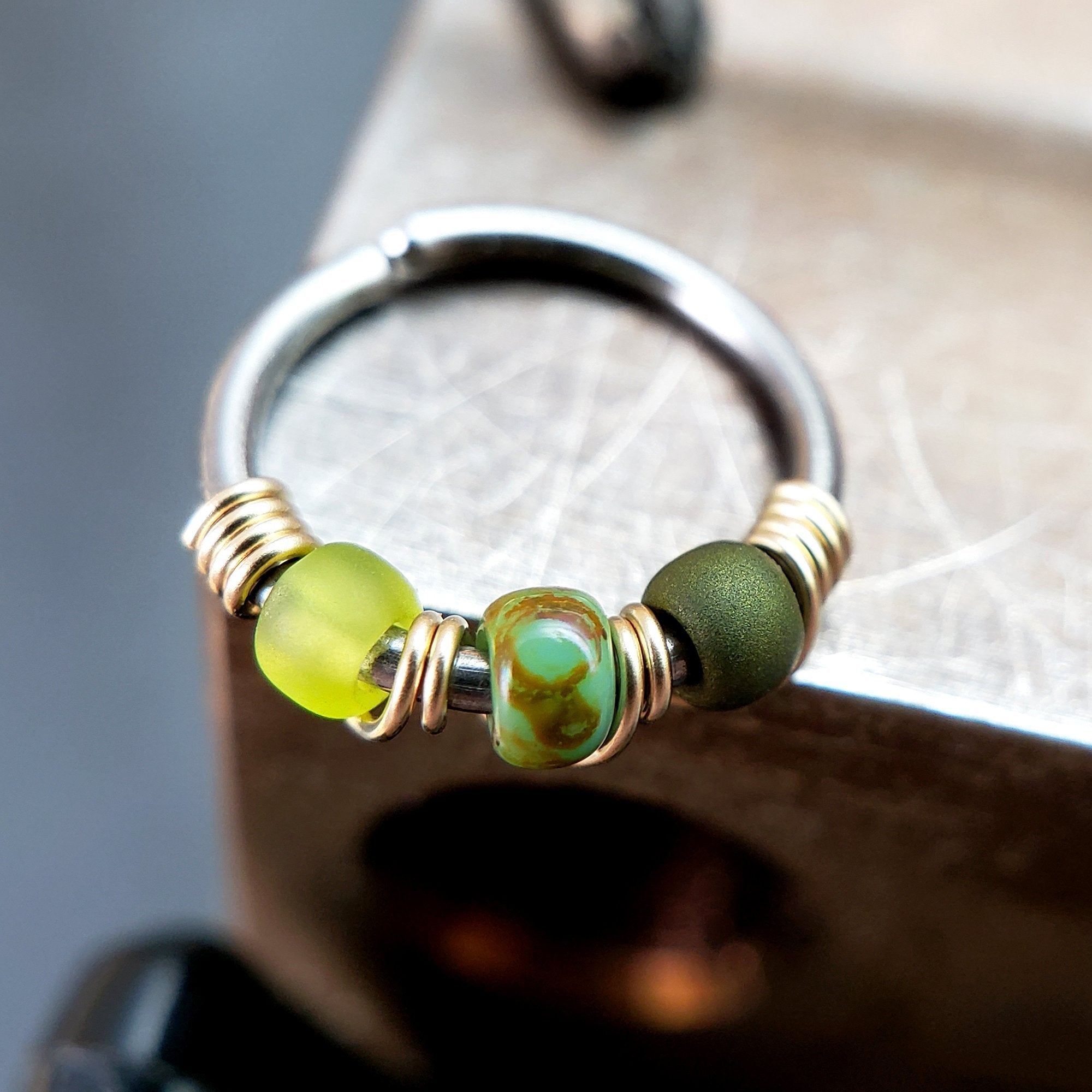 Lichen - Green Nose Ring Hoop - Metal Lotus