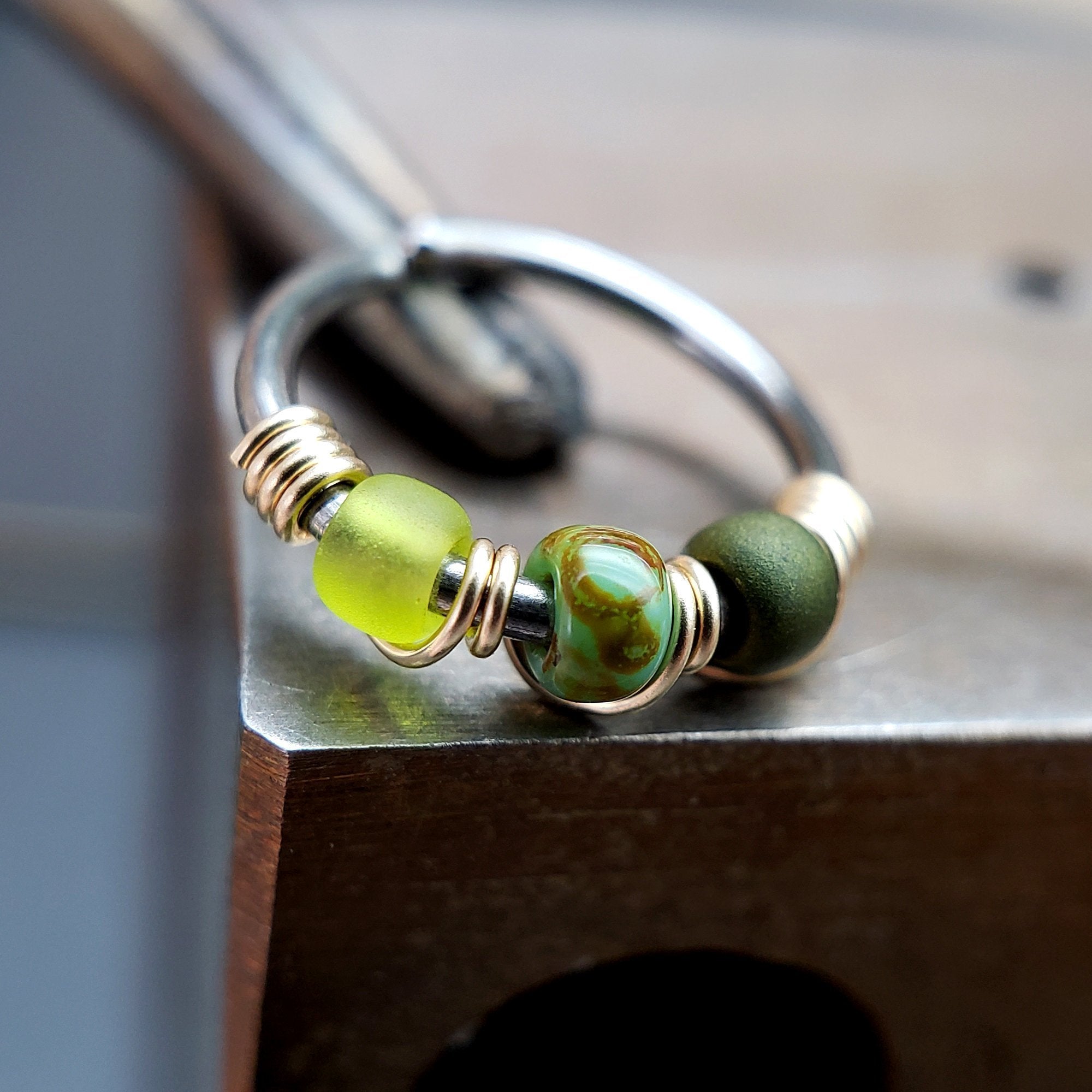 Lichen - Green Nose Ring Hoop - Metal Lotus