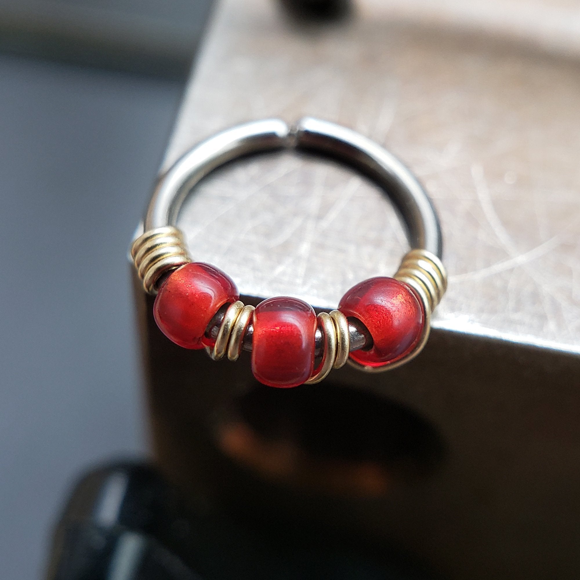 Lipstick - Red Nose Ring Hoop - Metal Lotus