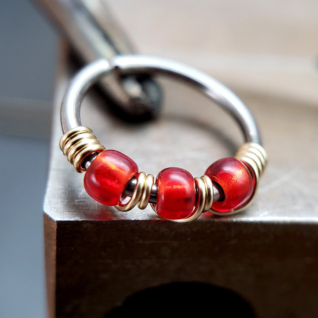 Lipstick - Red Nose Ring Hoop - Metal Lotus