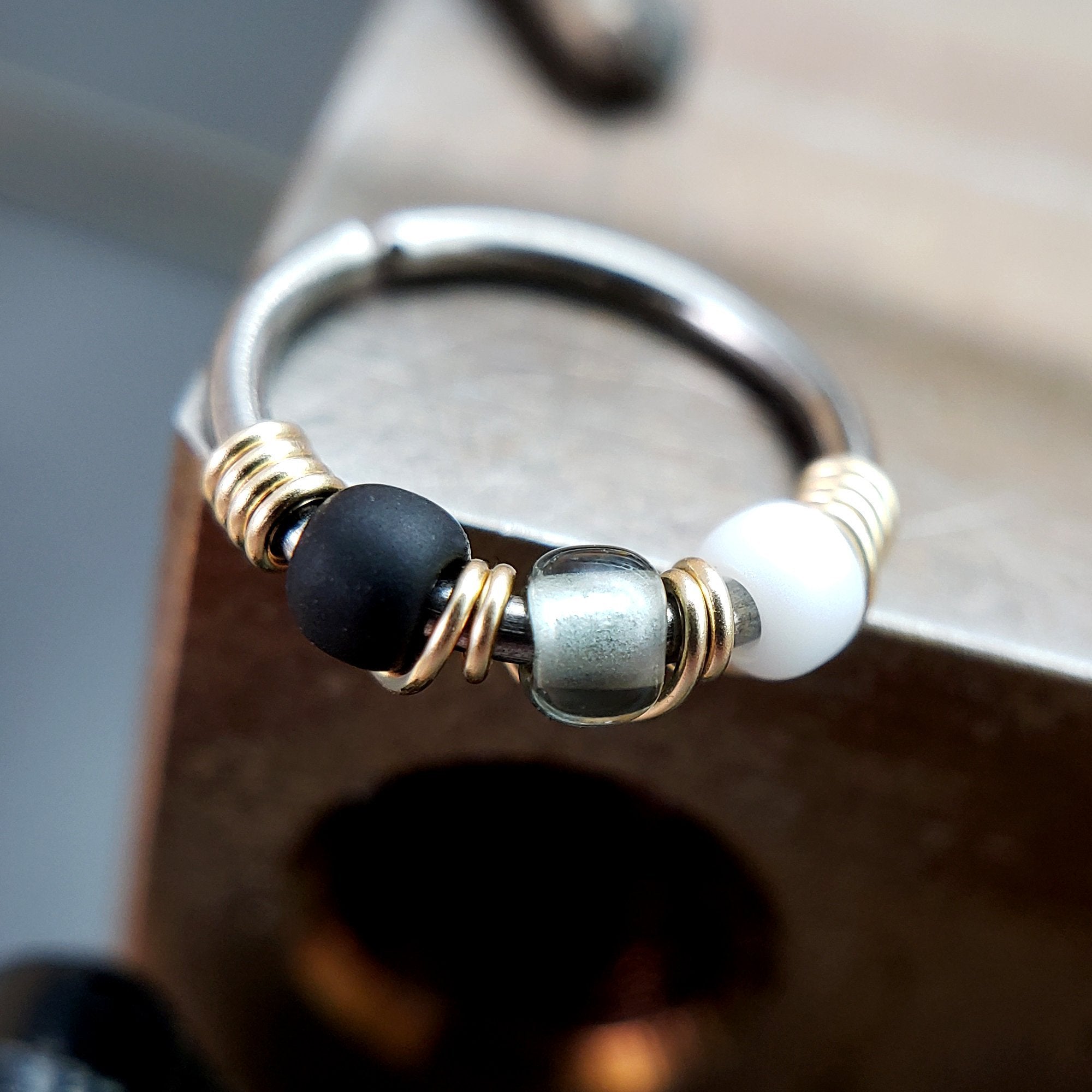 Monochrome - Black & White Nose Ring Hoop - Metal Lotus