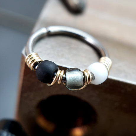 Monochrome - Black & White Nose Ring Hoop - Metal Lotus