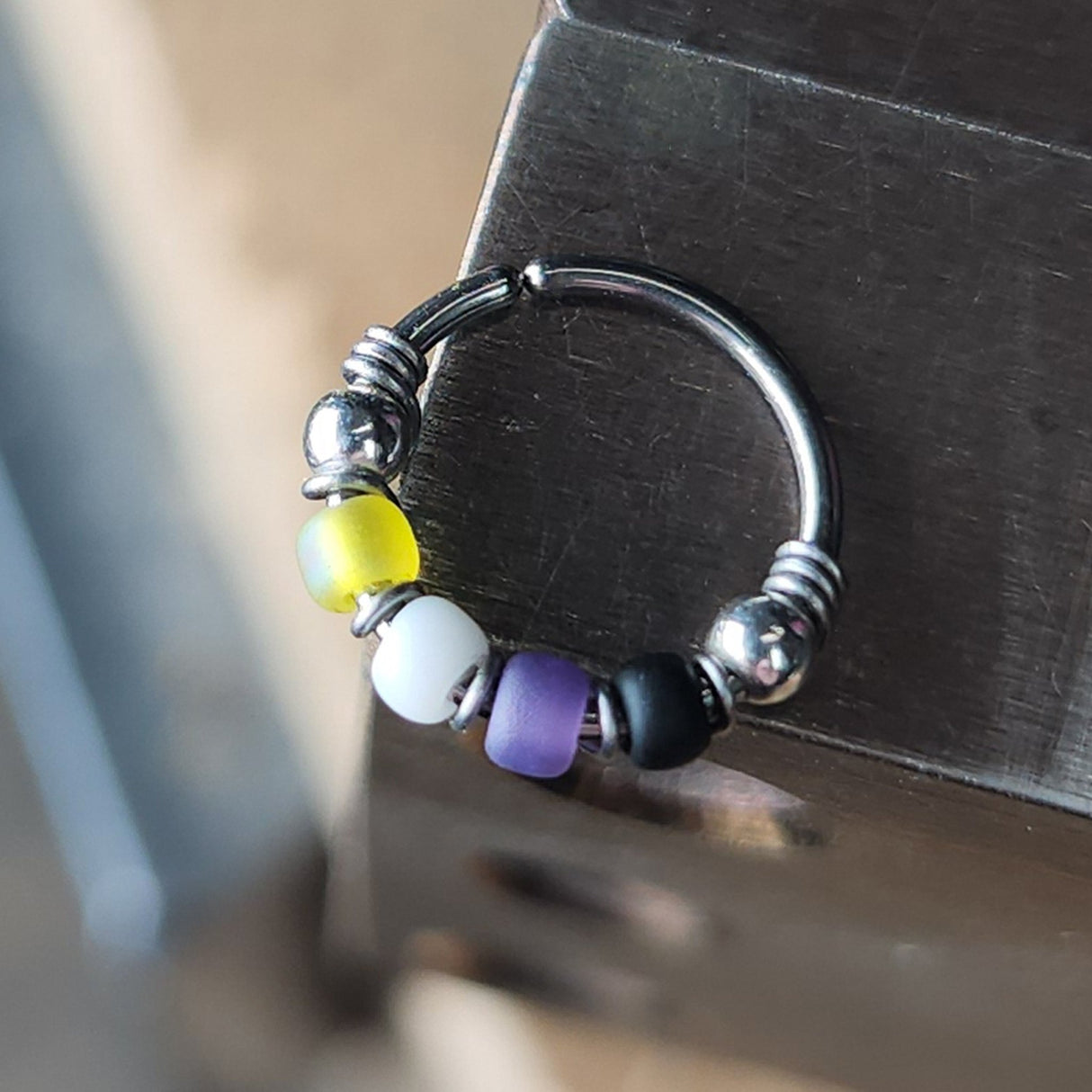 Nonbinary Flag Beaded Nose Ring Hoop - Metal Lotus