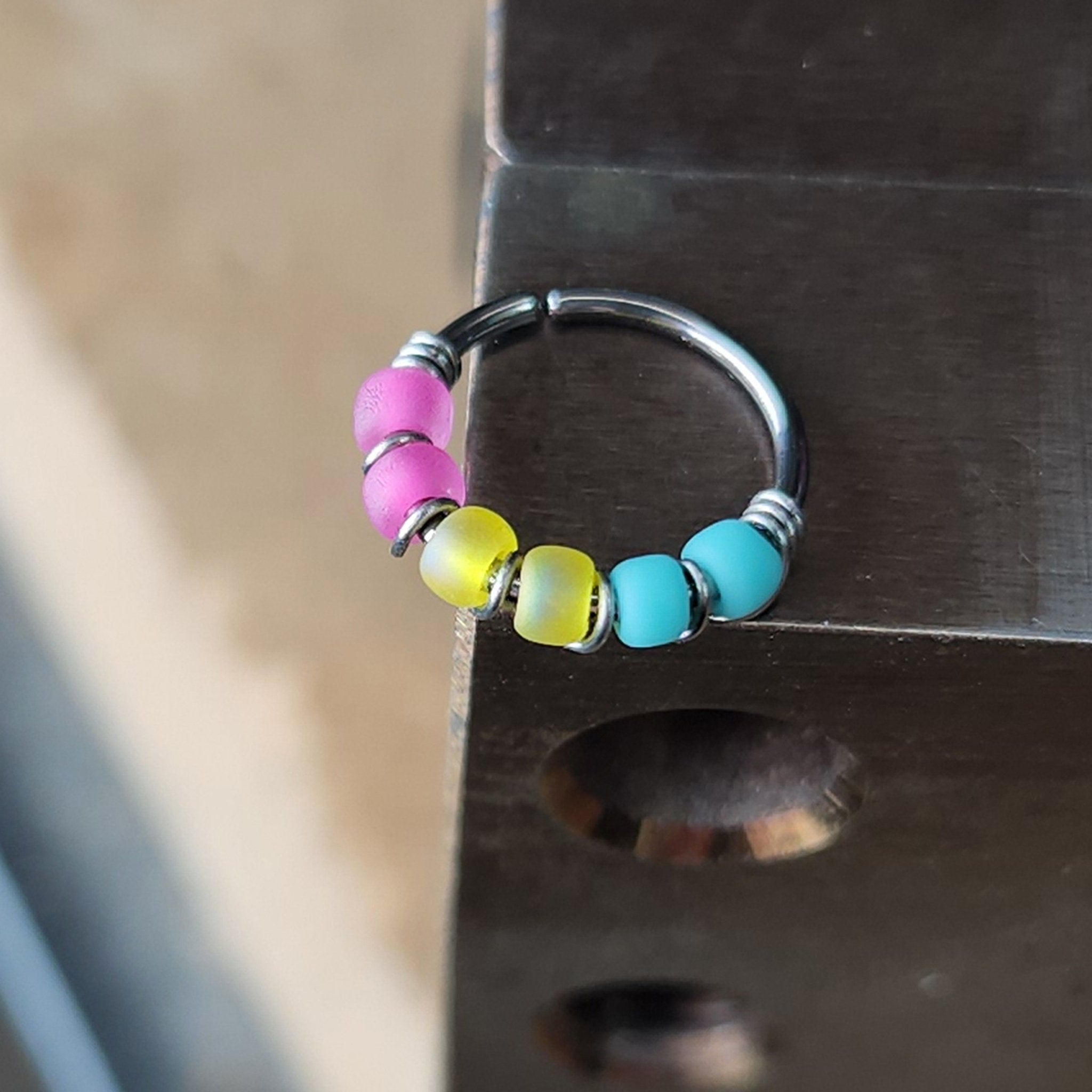 Pansexual Flag Beaded Nose Ring Hoop - Metal Lotus