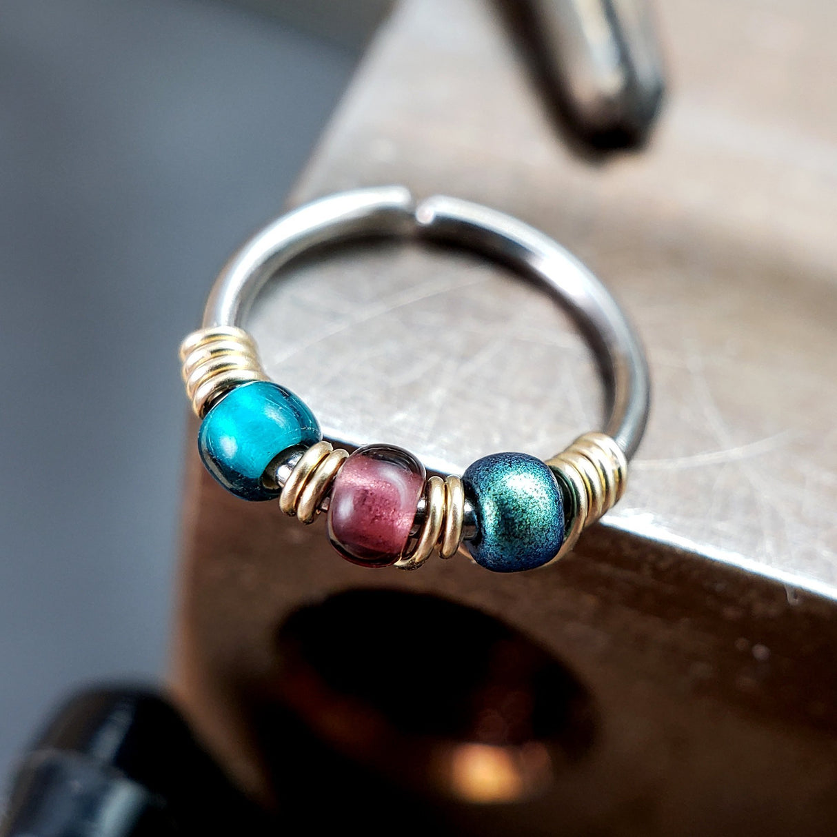 Peacock - Purple & Teal Nose Ring Hoop - Metal Lotus