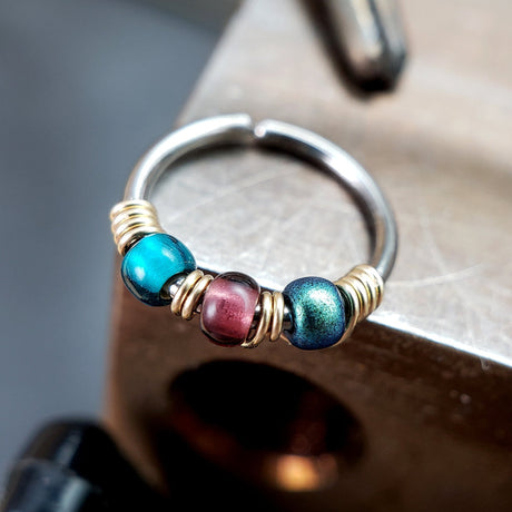 Peacock - Purple & Teal Nose Ring Hoop - Metal Lotus