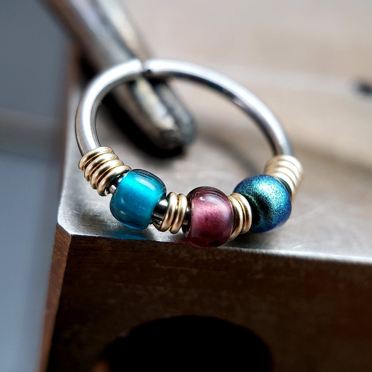 Peacock - Purple & Teal Nose Ring Hoop - Metal Lotus