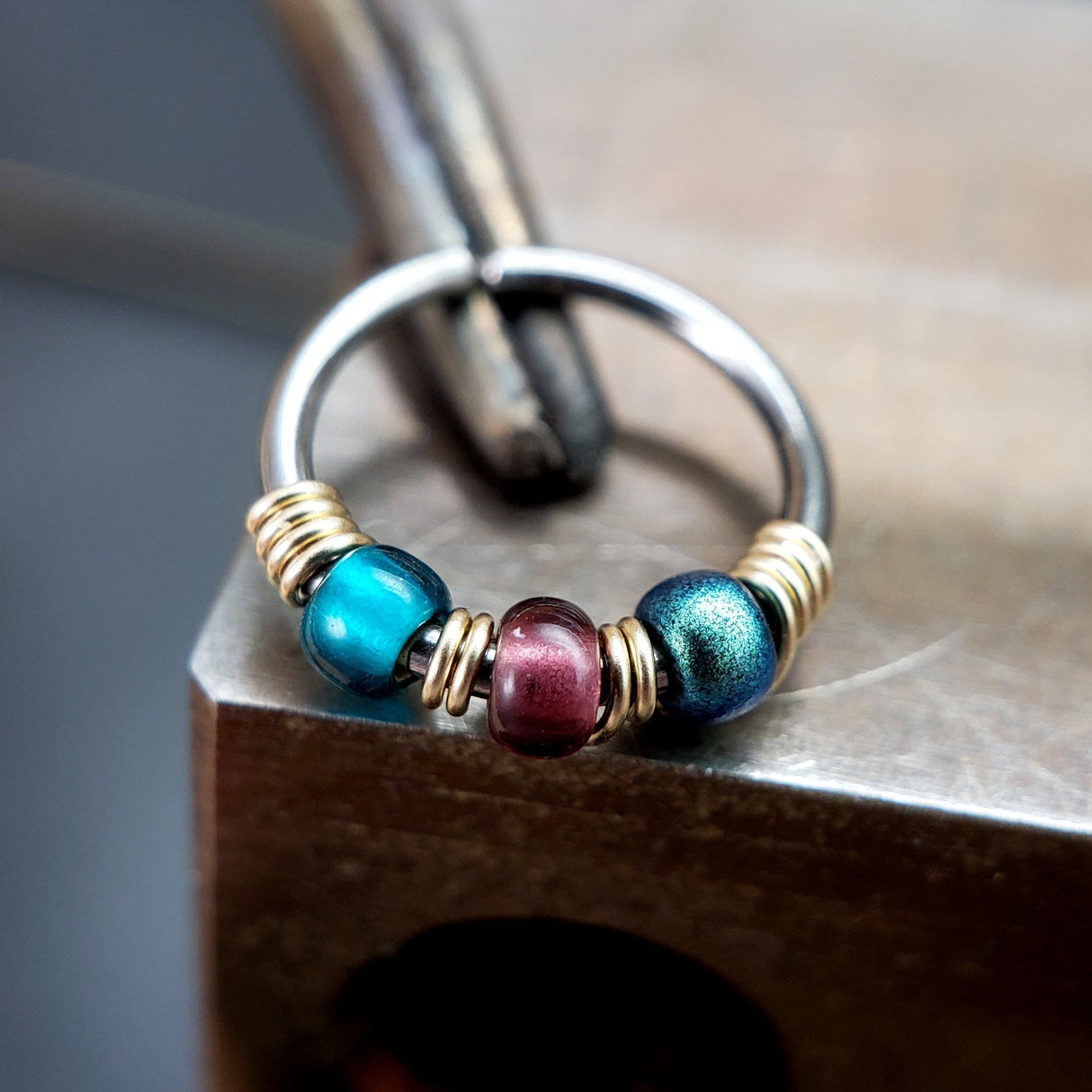 Peacock - Purple & Teal Nose Ring Hoop - Metal Lotus