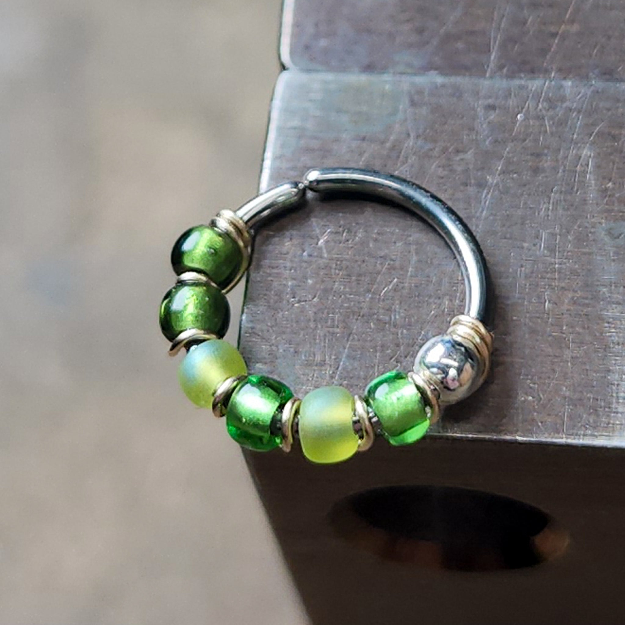 Saint Patrick's Day - Green Beaded Nose Ring Hoop - Metal Lotus