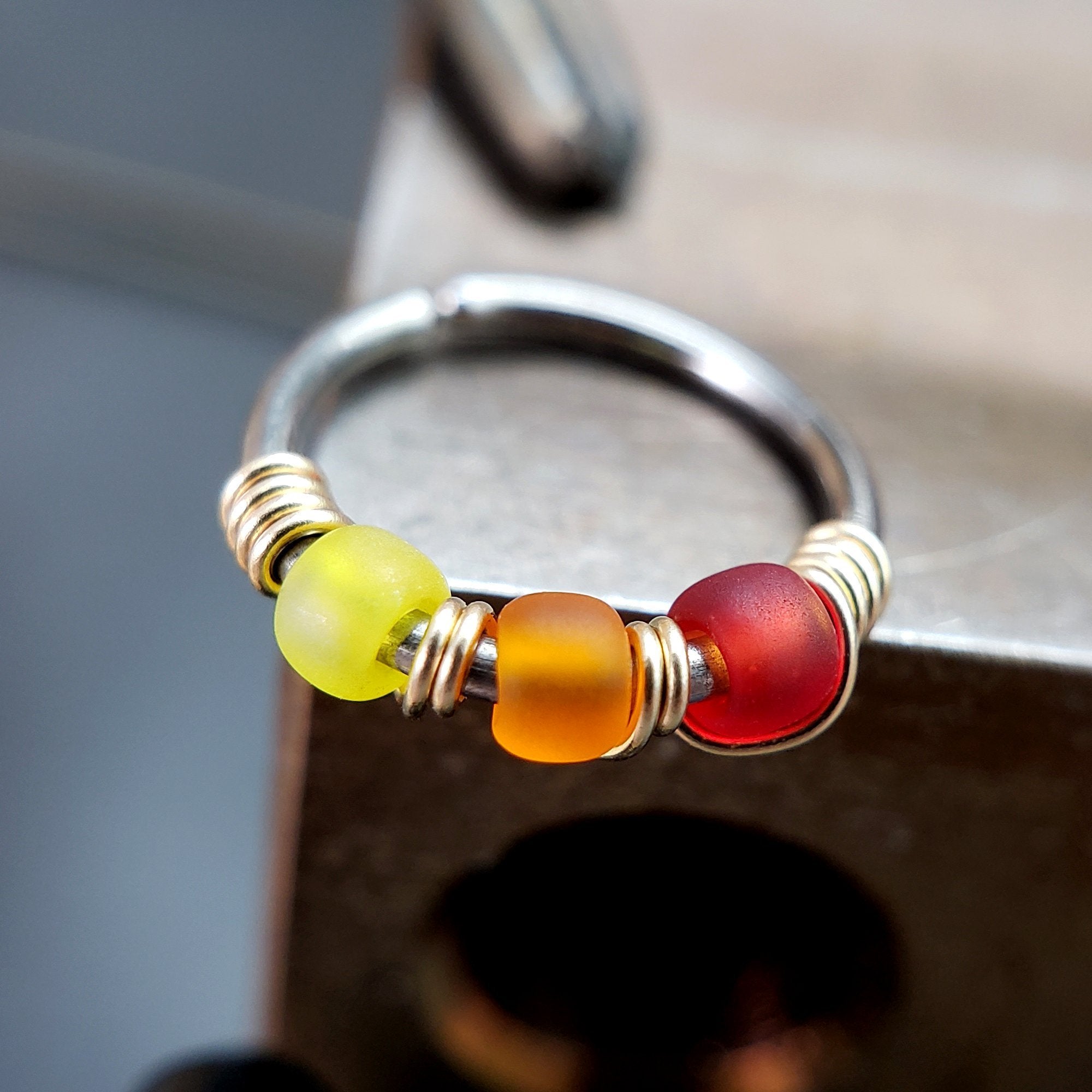 Salsa - Yellow, Orange & Red Nose Ring Hoop - Metal Lotus